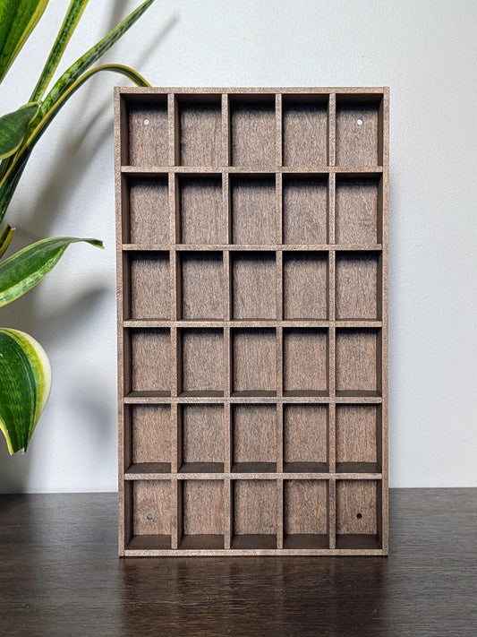 30 Compartment Wooden Display Shelf - 2.25x1.5 - Trinket Shelf - Curio Cabinet
