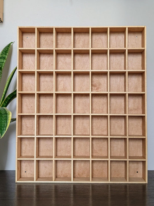 49 Compartment Wooden Display Shelf - 2.75x2.25 - Trinket Shelf - Curio Cabinet