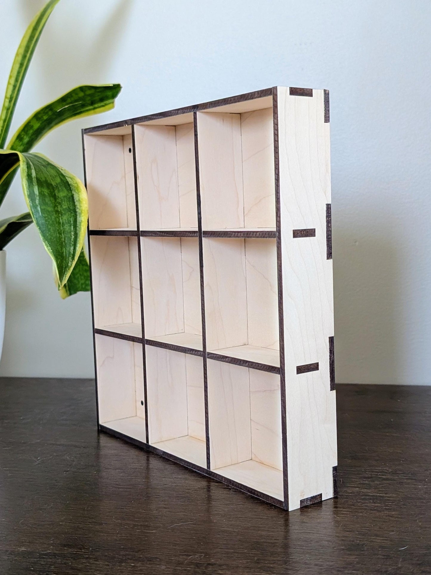 9 Compartment Wooden Display Shelf - 3.25x3.25 - Trinket Shelf - Curio Cabinet