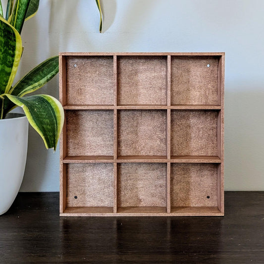 9 Compartment Wooden Display Shelf - 3.25x3.25 - Trinket Shelf - Curio Cabinet