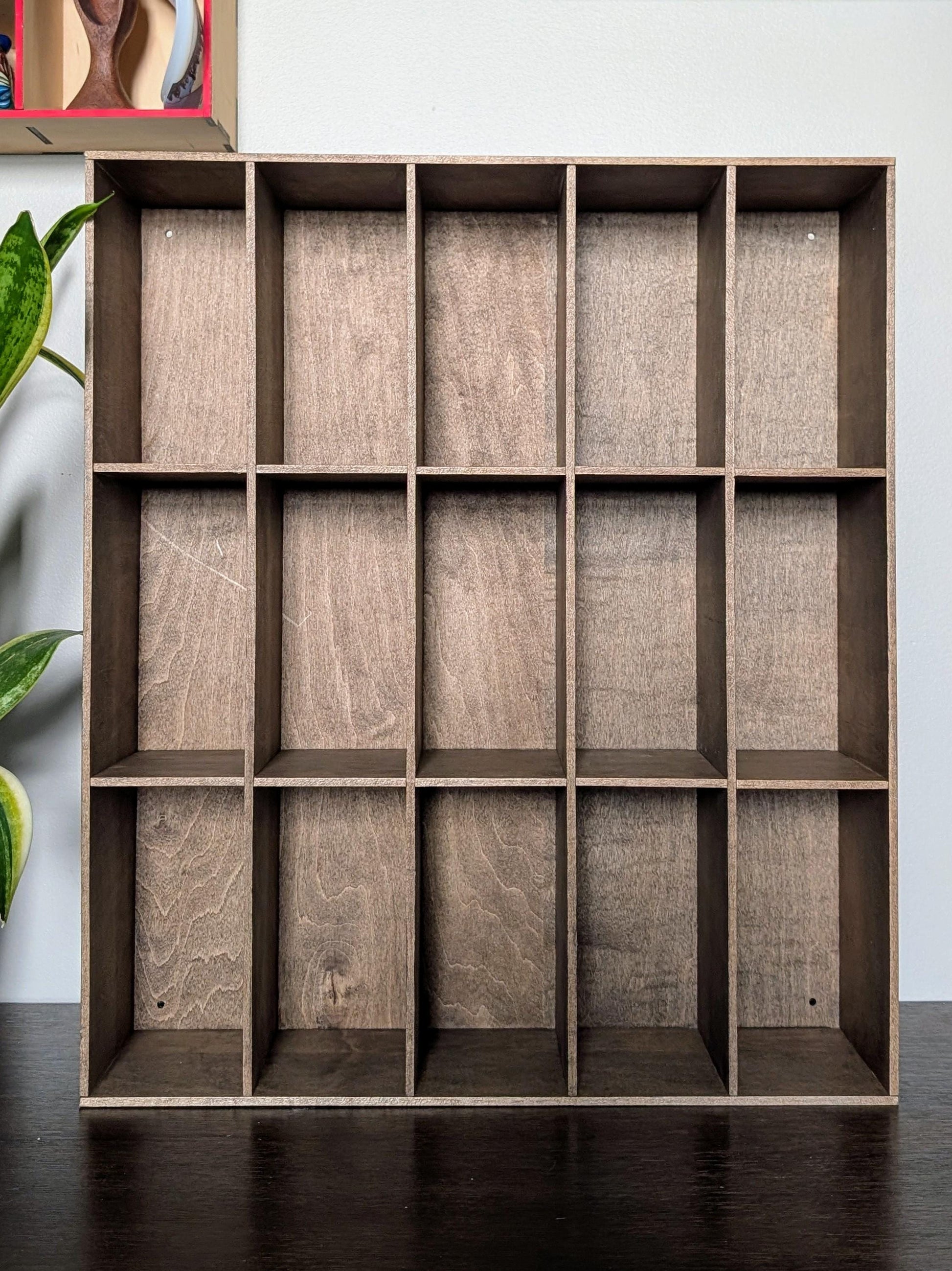 15 Compartment Wooden Display Shelf - 3.5x7 - Trinket Shelf - Curio Cabinet