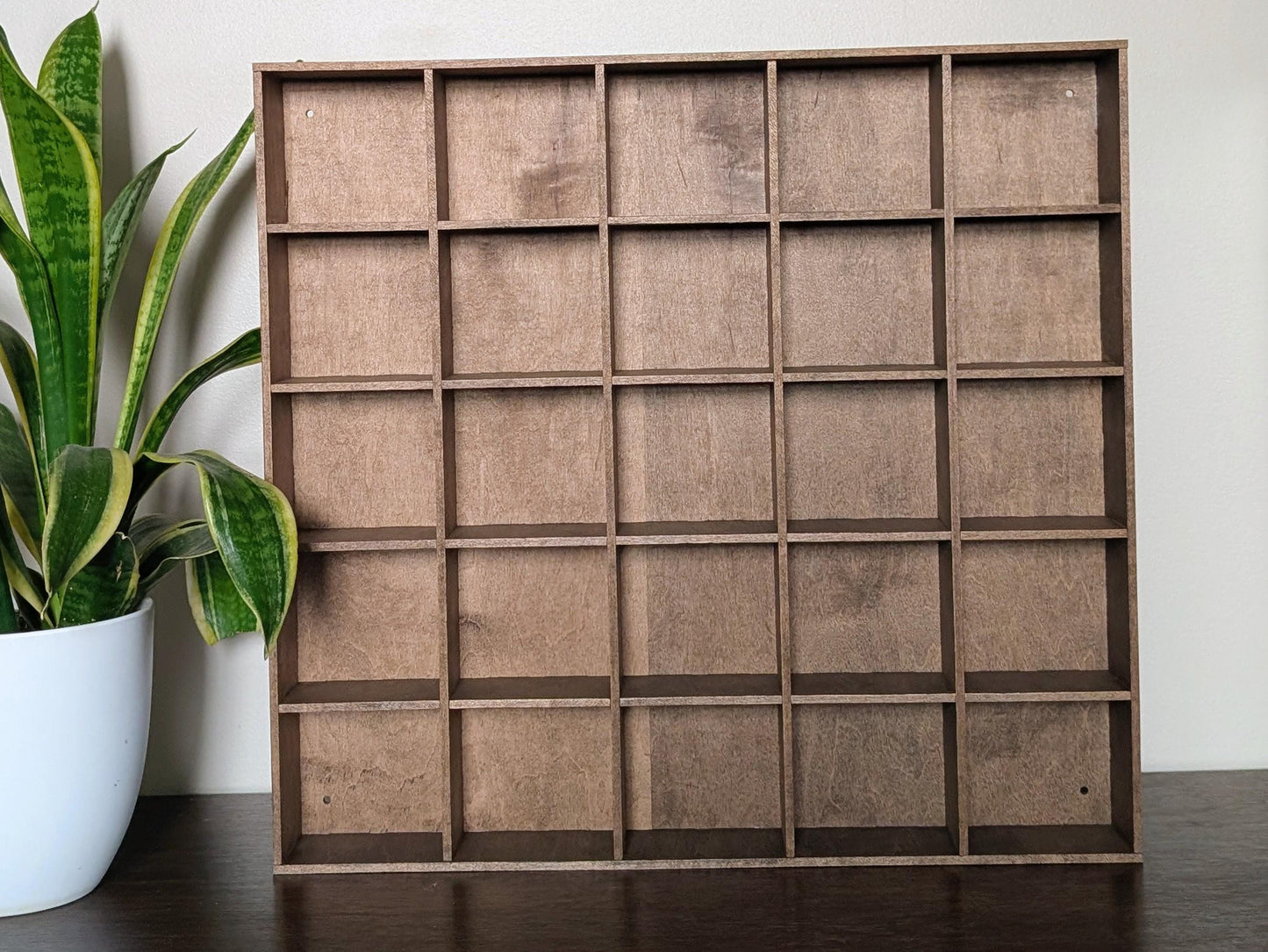 25 Compartment Wooden Display Shelf - 3.75x4 - Trinket Shelf - Curio Cabinet