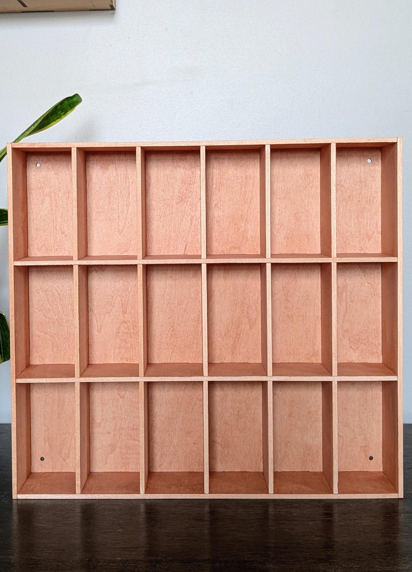 18 Compartment Wooden Display Shelf - 4.75x2.5 - Trinket Shelf - Curio Cabinet