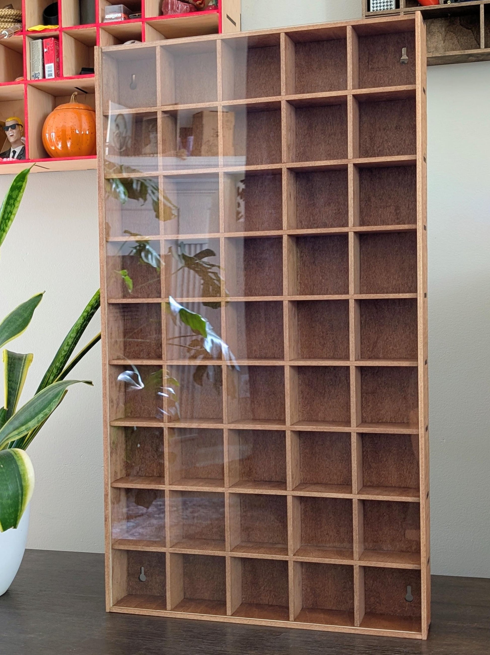 45 Compartment Wooden Display Shelf - 2.75x2.75 - Trinket Shelf - Curio Cabinet