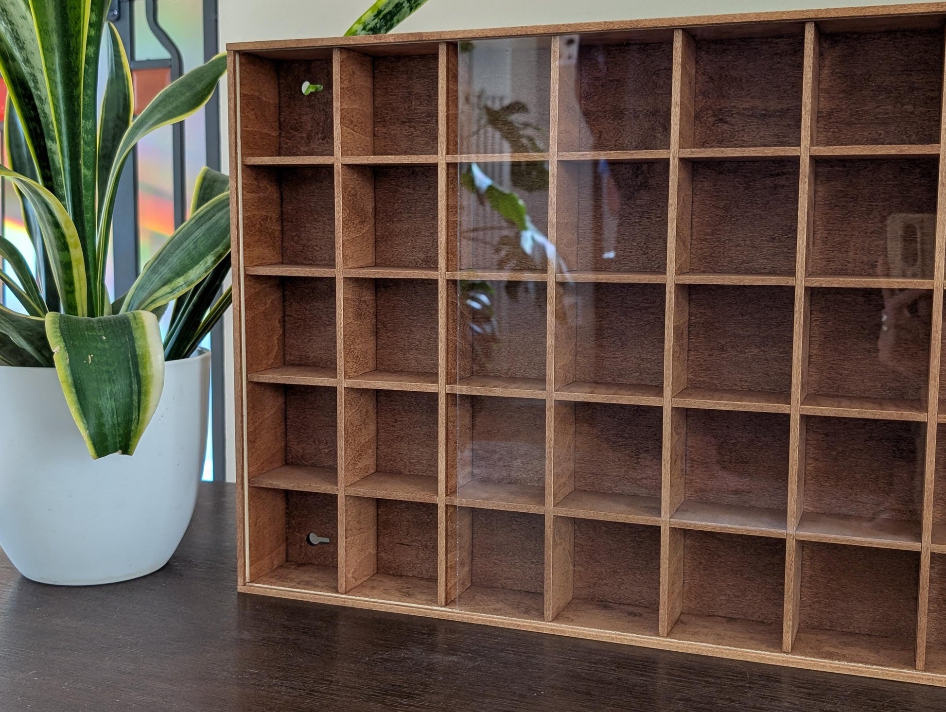 45 Compartment Wooden Display Shelf - 2.75x2.75 - Trinket Shelf - Curio Cabinet