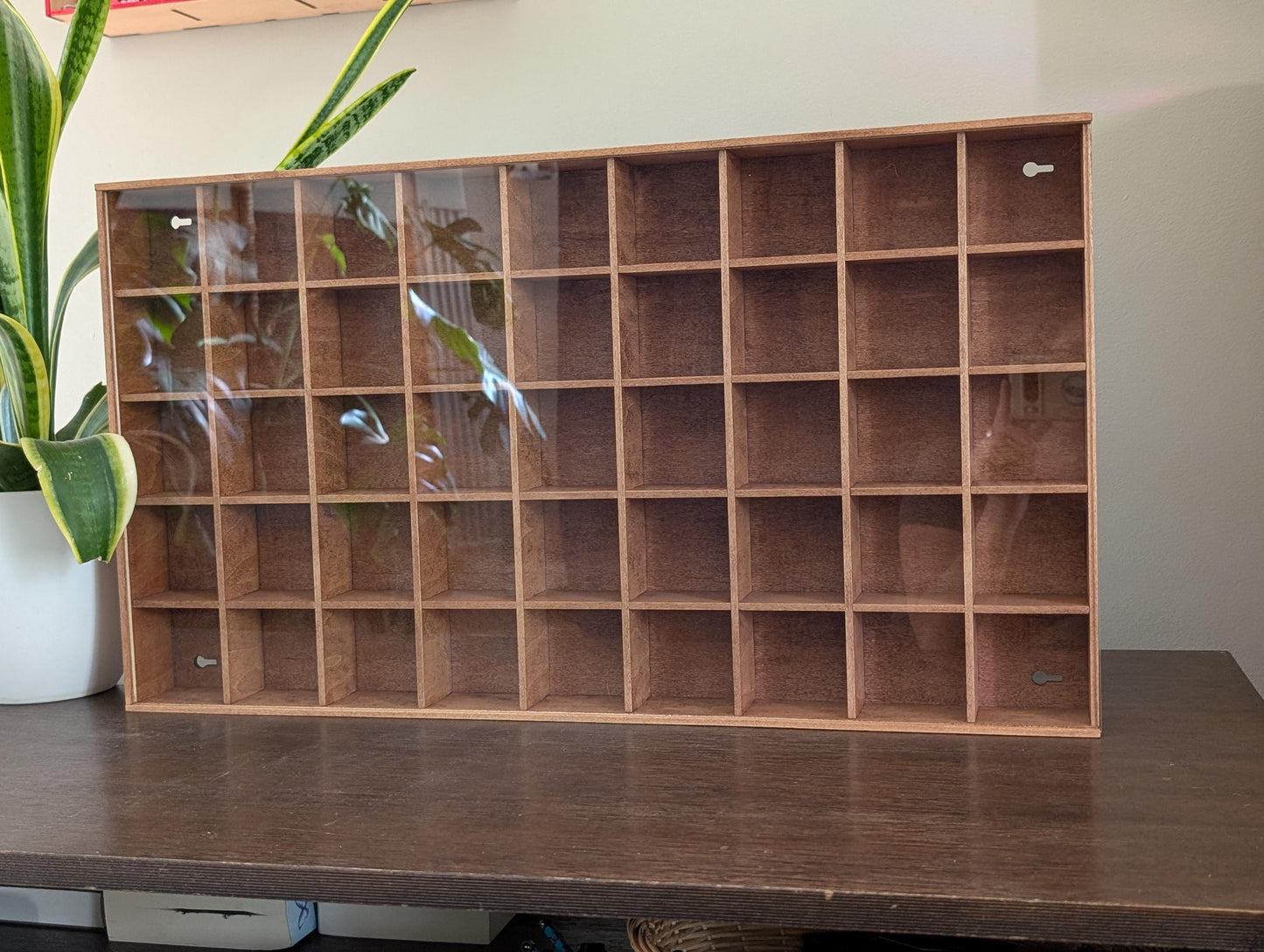 45 Compartment Wooden Display Shelf - 2.75x2.75 - Trinket Shelf - Curio Cabinet
