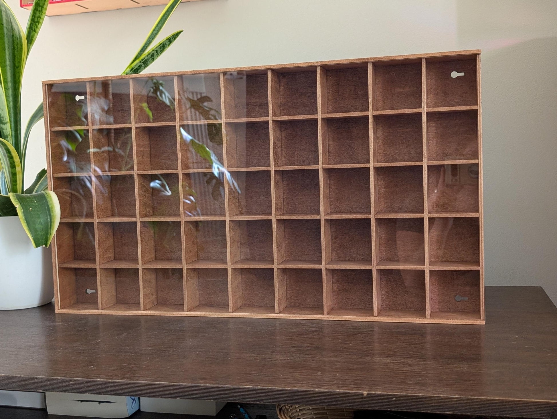 45 Compartment Wooden Display Shelf - 2.75x2.75 - Trinket Shelf - Curio Cabinet