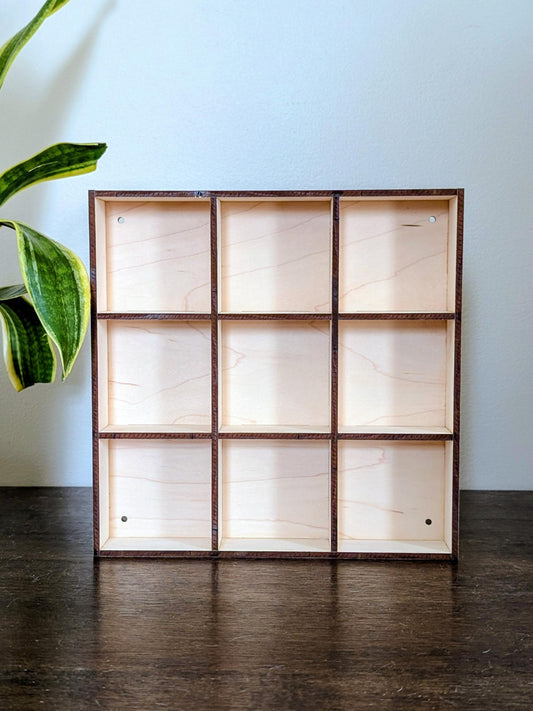 9 Compartment Wooden Display Shelf - 3.25x3.25 - Trinket Shelf - Curio Cabinet
