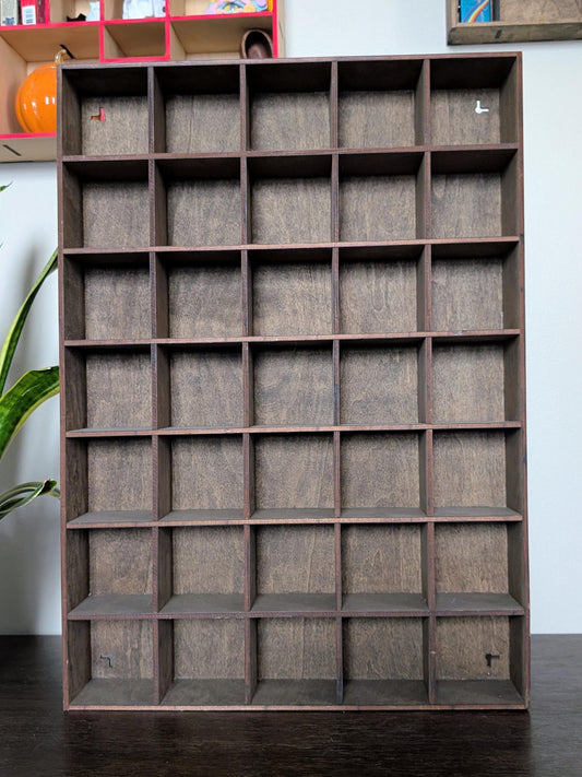 DISCOUNTED 35 Compartment Wooden Display Shelf- 3.25x3.25 - Trinket Shelf - Curio Cabinet