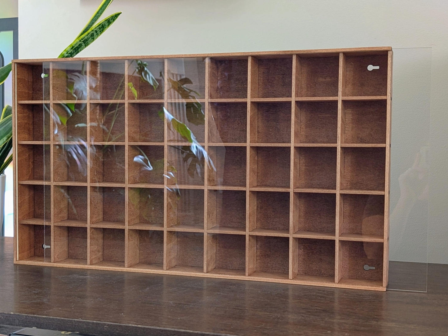 45 Compartment Wooden Display Shelf - 2.75x2.75 - Trinket Shelf - Curio Cabinet