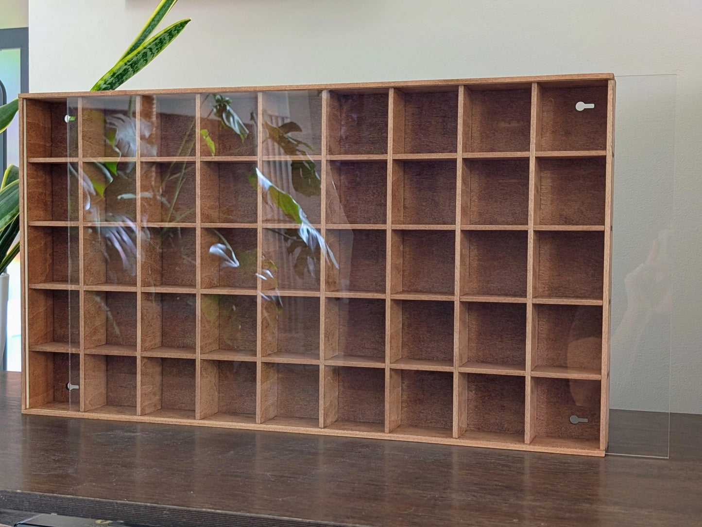 45 Compartment Wooden Display Shelf - 2.75x2.75 - Trinket Shelf - Curio Cabinet