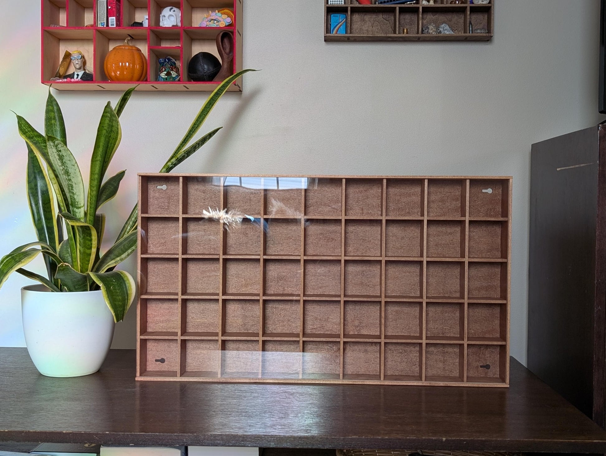 45 Compartment Wooden Display Shelf - 2.75x2.75 - Trinket Shelf - Curio Cabinet