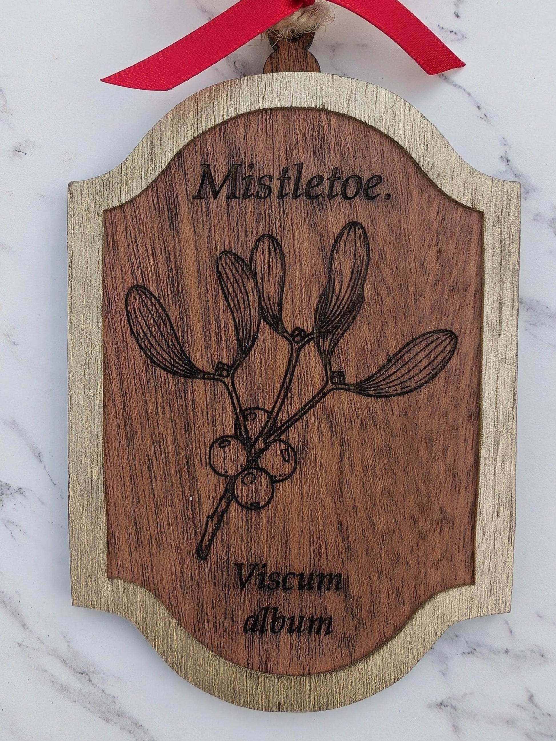 Vintage Botanical Ornament Set (Set of 4) | Double-Sided Sapele & Gold Christmas Decor | Heirloom Story Ornaments | Gift Boxed