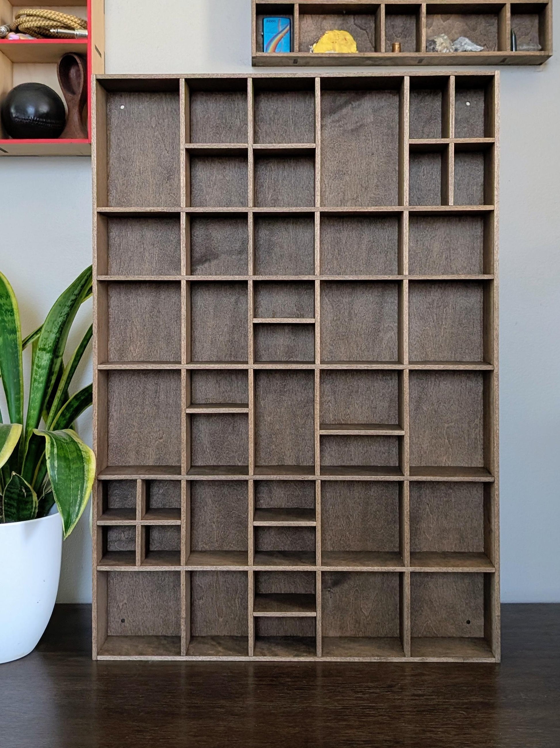 Shadow Box Wooden Display Shelf - Wall Cubby Shelf - Multiple Compartment Sizes - #5 - Trinket Shelf - Curio Cabinet