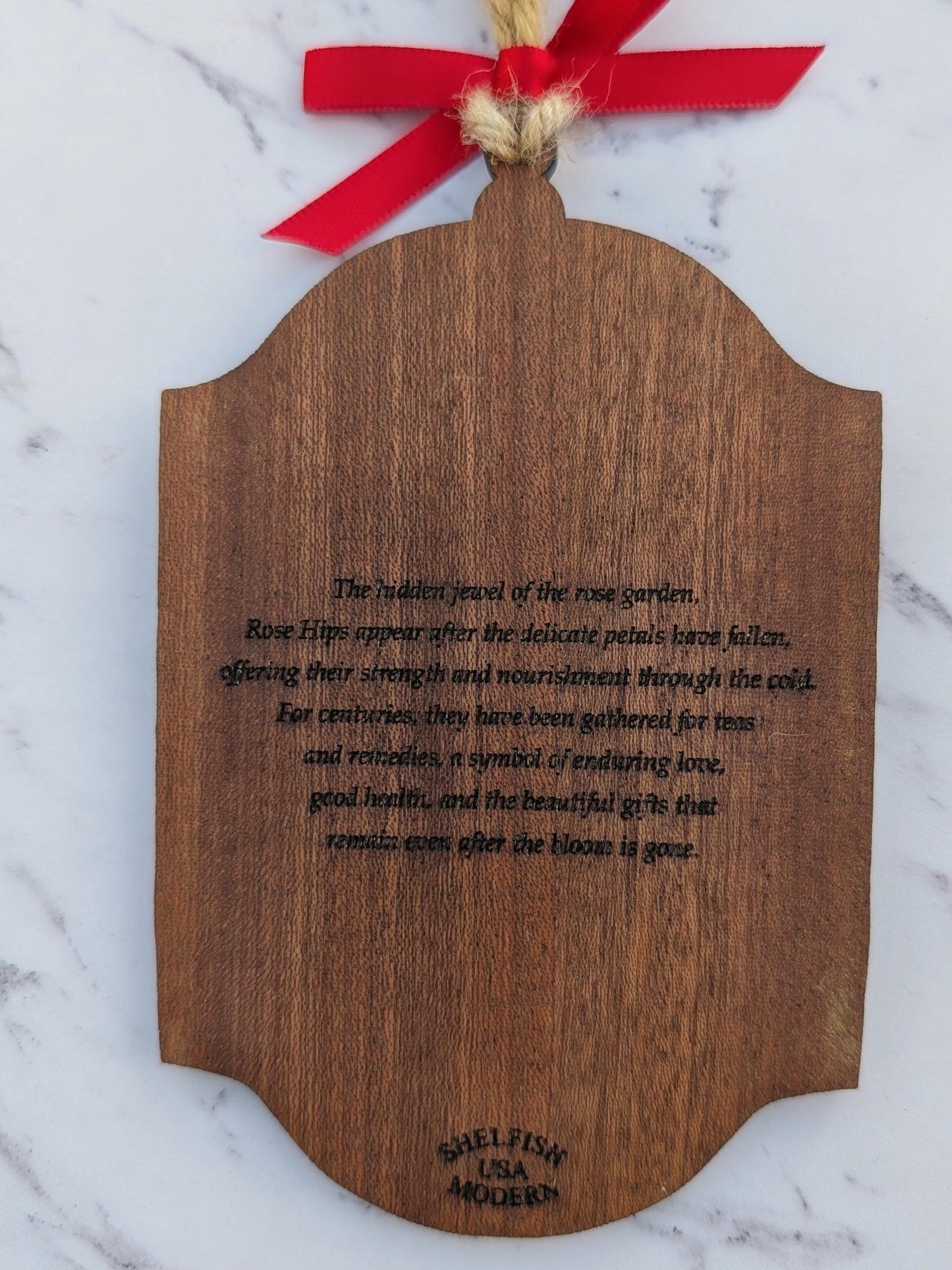 Vintage Botanical Ornament Set (Set of 4) | Double-Sided Sapele & Gold Christmas Decor | Heirloom Story Ornaments | Gift Boxed