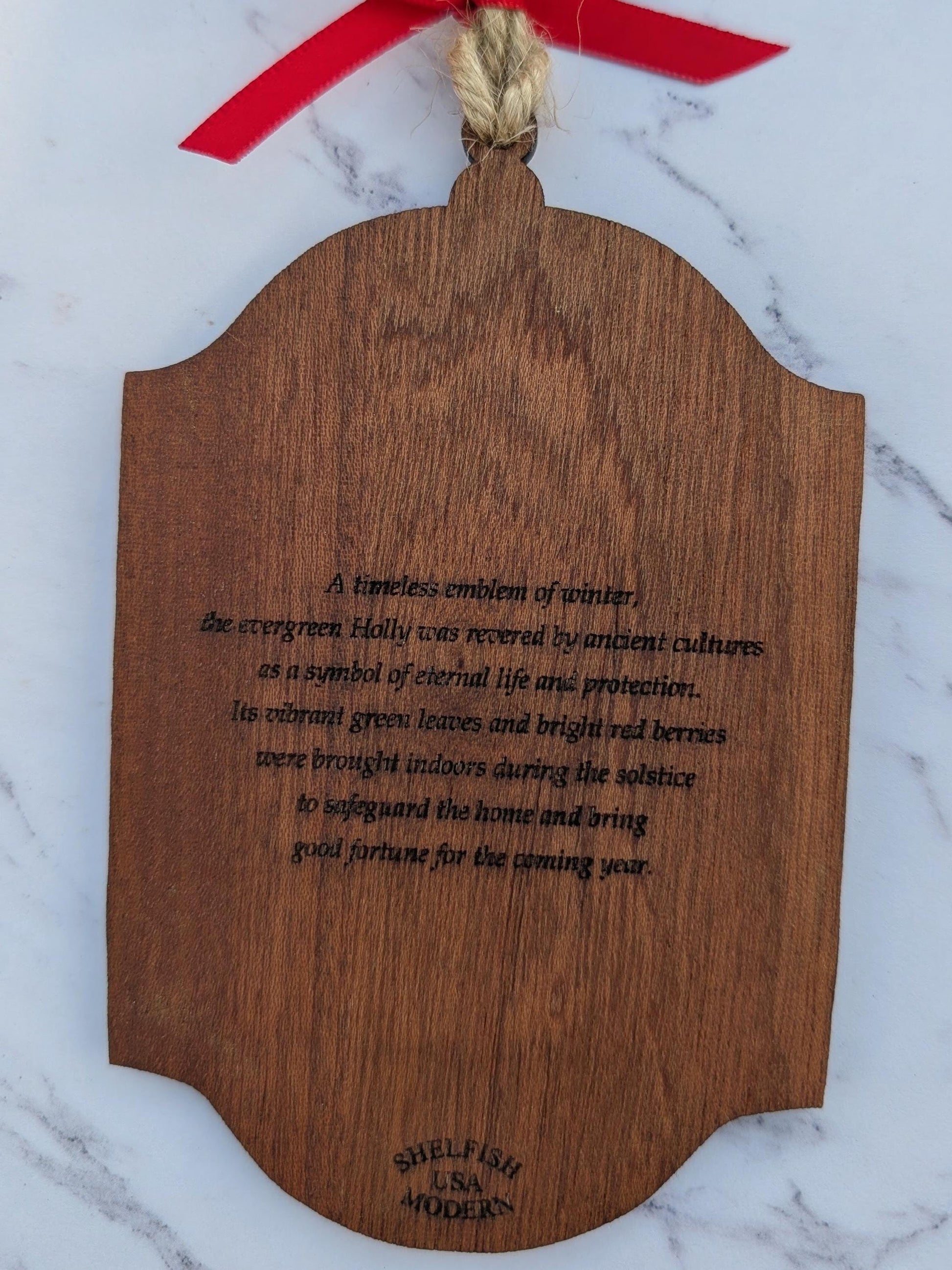 Vintage Botanical Ornament Set (Set of 4) | Double-Sided Sapele & Gold Christmas Decor | Heirloom Story Ornaments | Gift Boxed