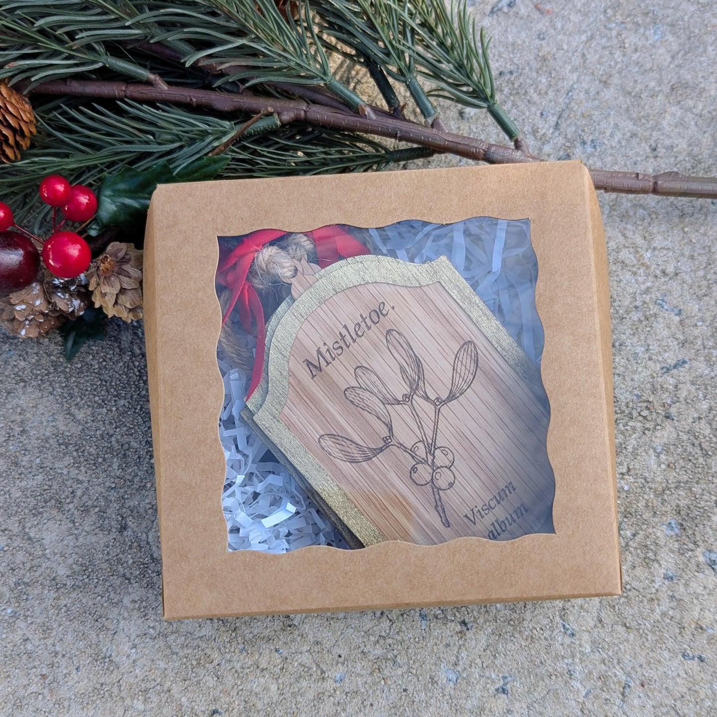 Vintage Botanical Ornament Set (Set of 4) | Double-Sided Sapele & Gold Christmas Decor | Heirloom Story Ornaments | Gift Boxed