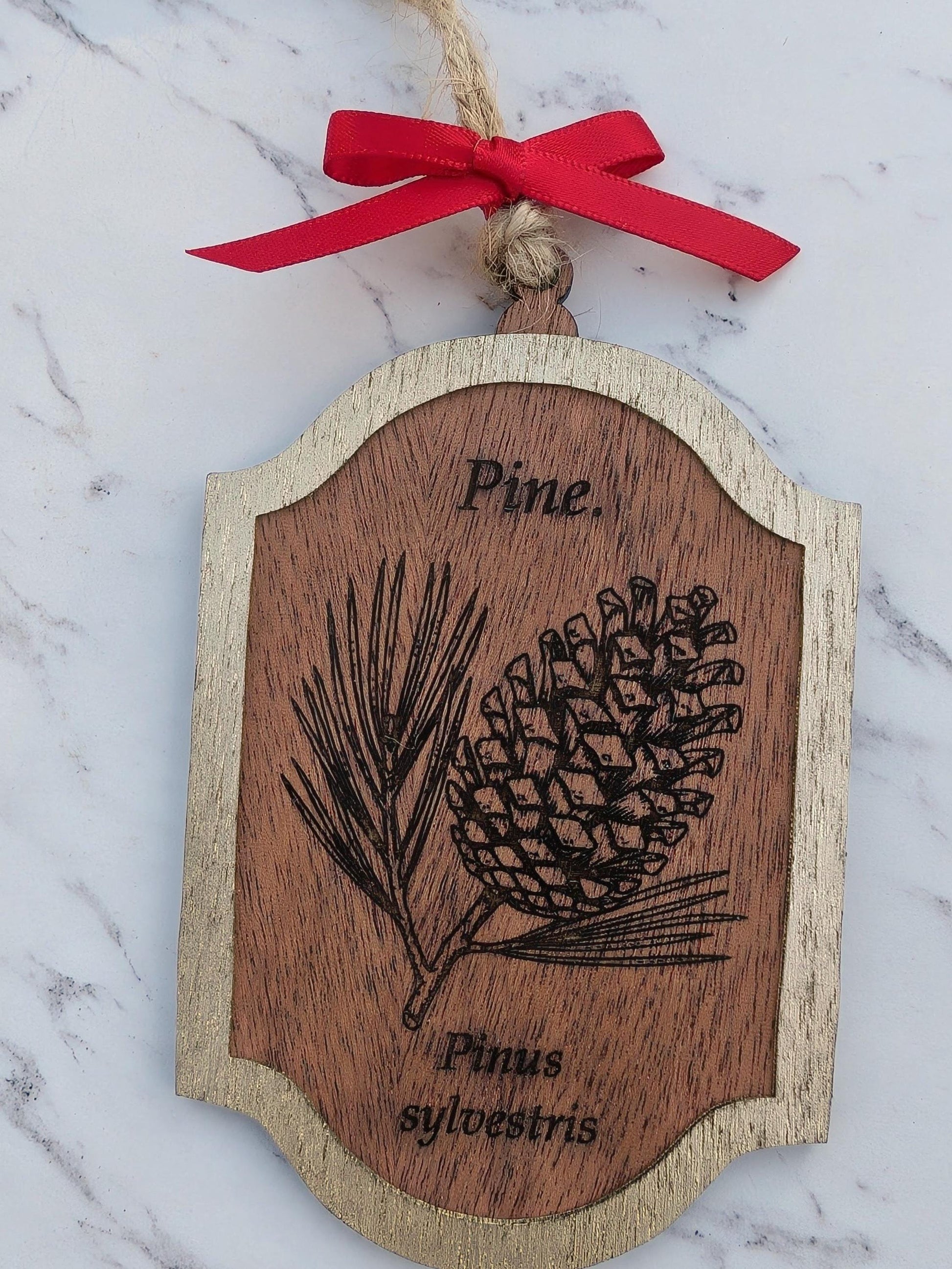 Vintage Botanical Ornament Set (Set of 4) | Double-Sided Sapele & Gold Christmas Decor | Heirloom Story Ornaments | Gift Boxed