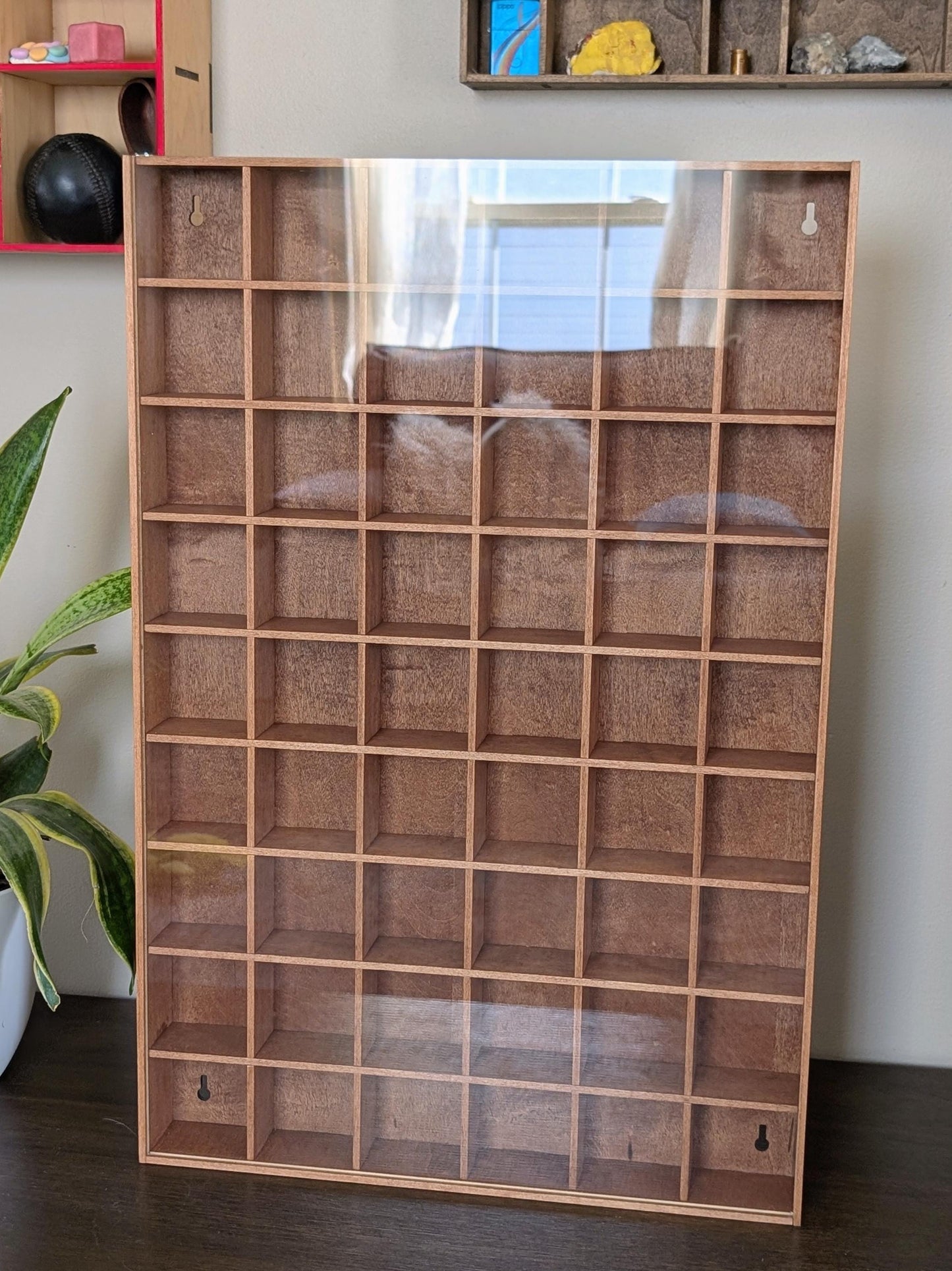 54 Compartment Wooden Display Shelf - 2.67x2.67 - Trinket Shelf - Curio Cabinet