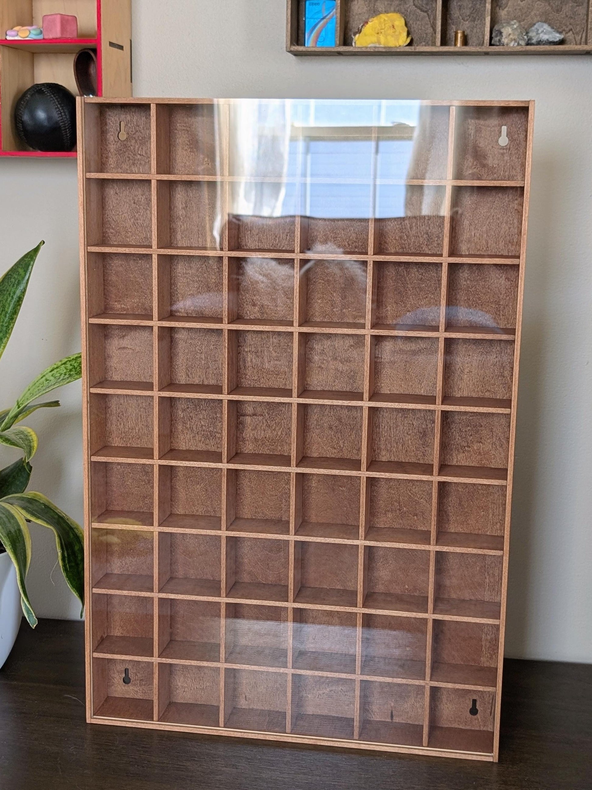 54 Compartment Wooden Display Shelf - 2.67x2.67 - Trinket Shelf - Curio Cabinet