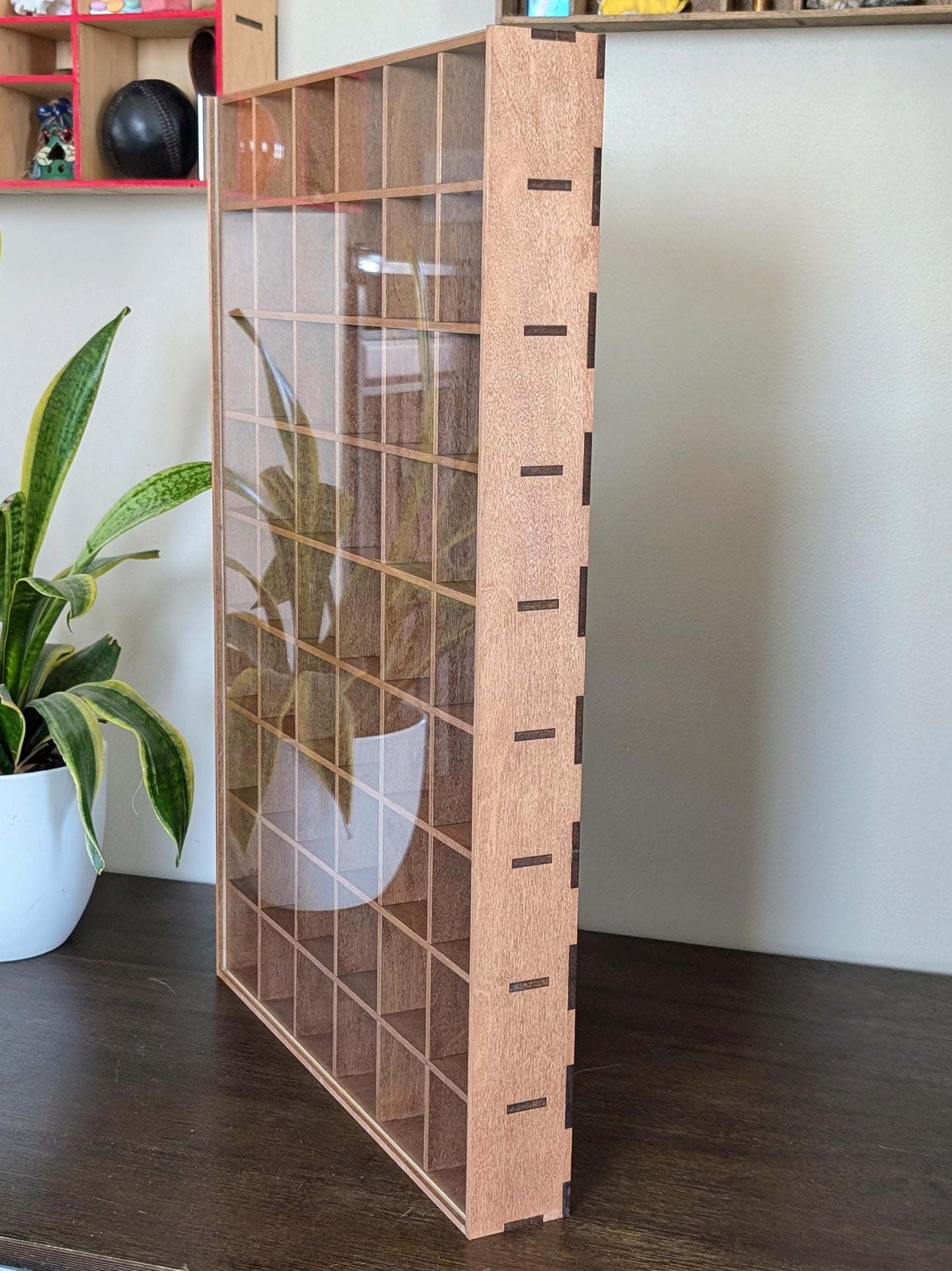 54 Compartment Wooden Display Shelf - 2.67x2.67 - Trinket Shelf - Curio Cabinet