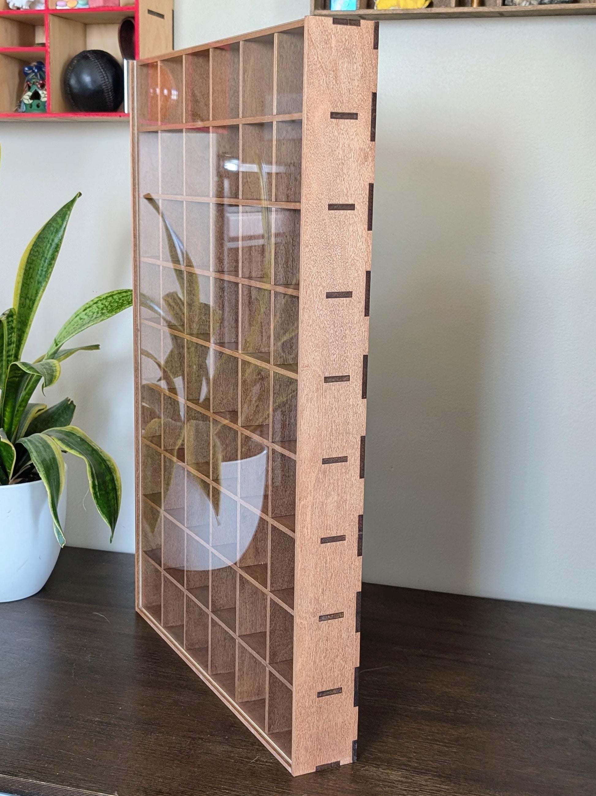 54 Compartment Wooden Display Shelf - 2.67x2.67 - Trinket Shelf - Curio Cabinet