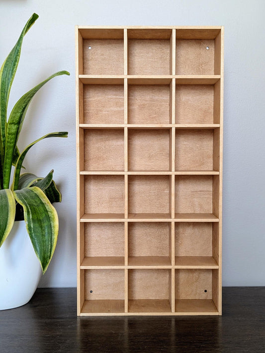 18 Compartment Wooden Display Shelf - 3x3 - Trinket Shelf - Curio Cabinet