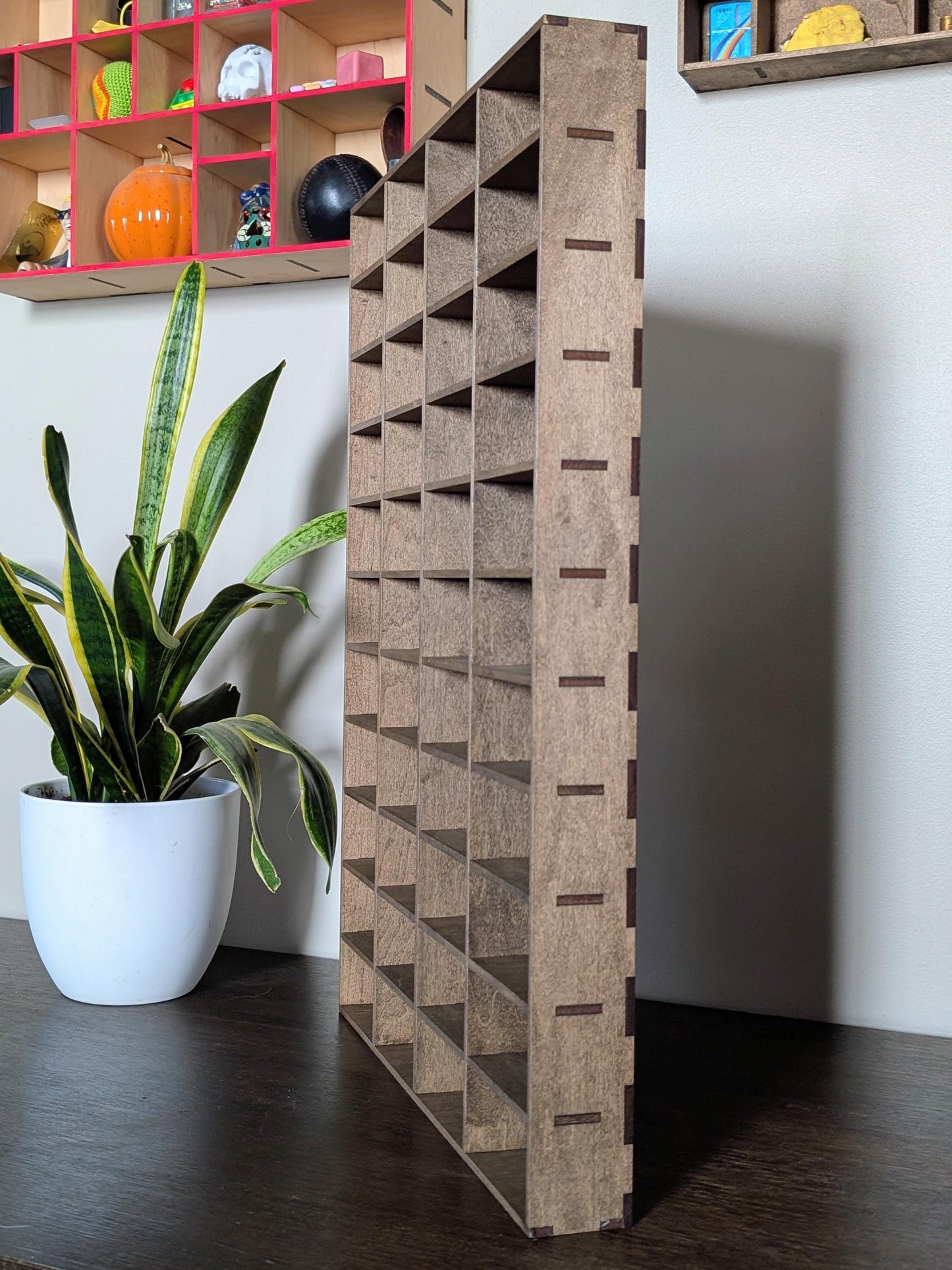 44 Compartment Wooden Display Shelf - 4x2 - Trinket Shelf - Curio Cabinet