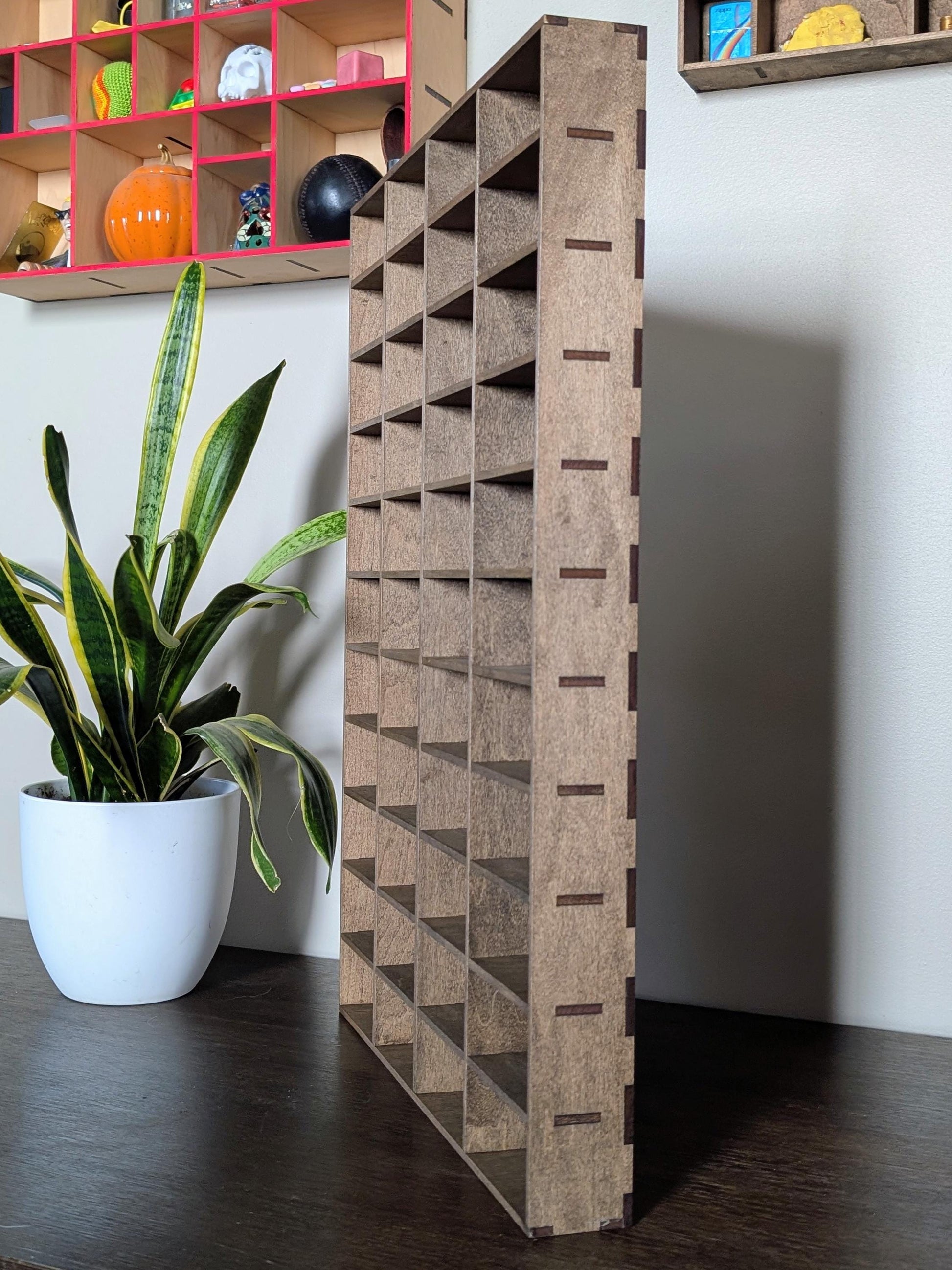 44 Compartment Wooden Display Shelf - 4x2 - Trinket Shelf - Curio Cabinet