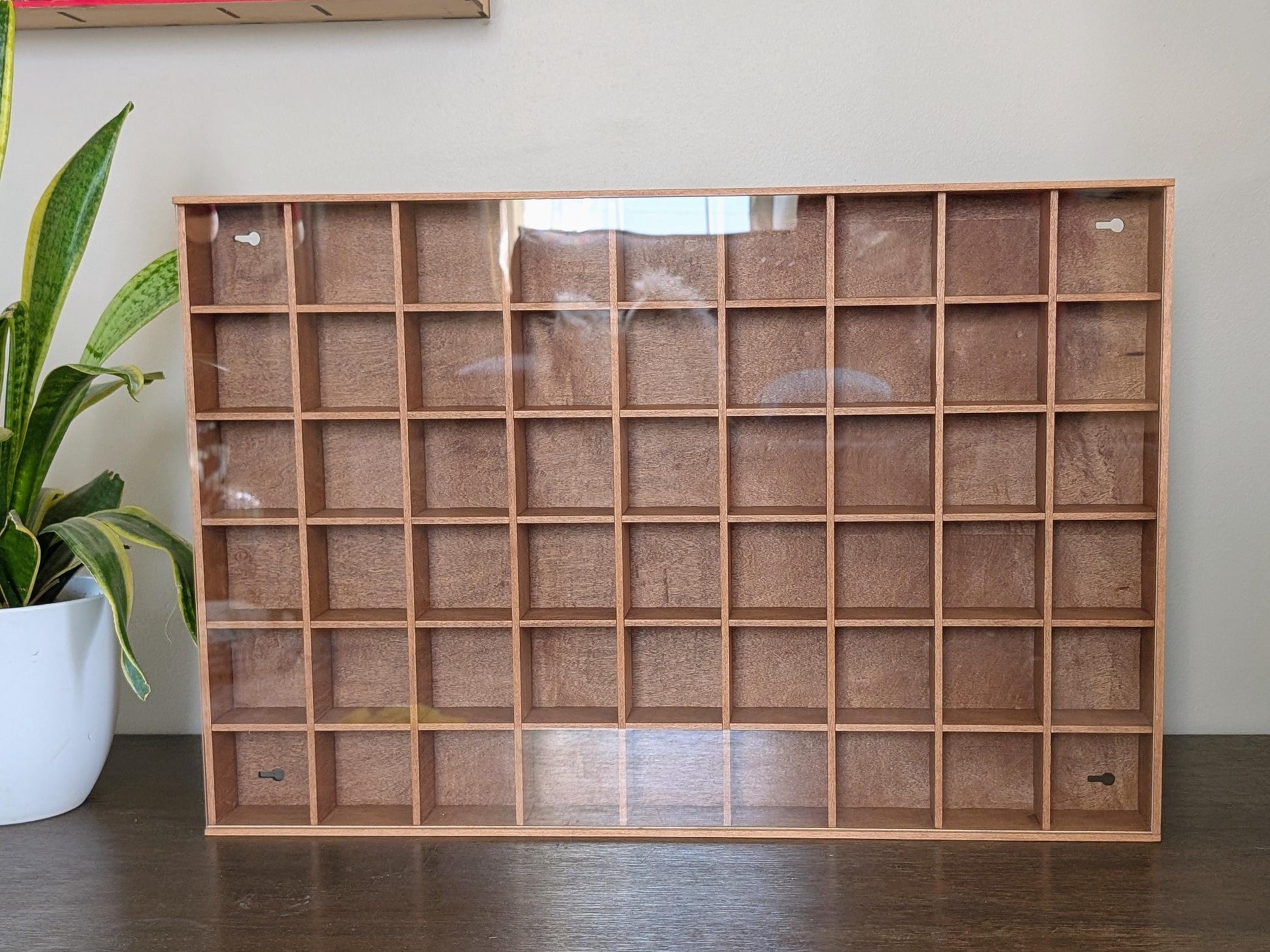 54 Compartment Wooden Display Shelf - 2.67x2.67 - Trinket Shelf - Curio Cabinet