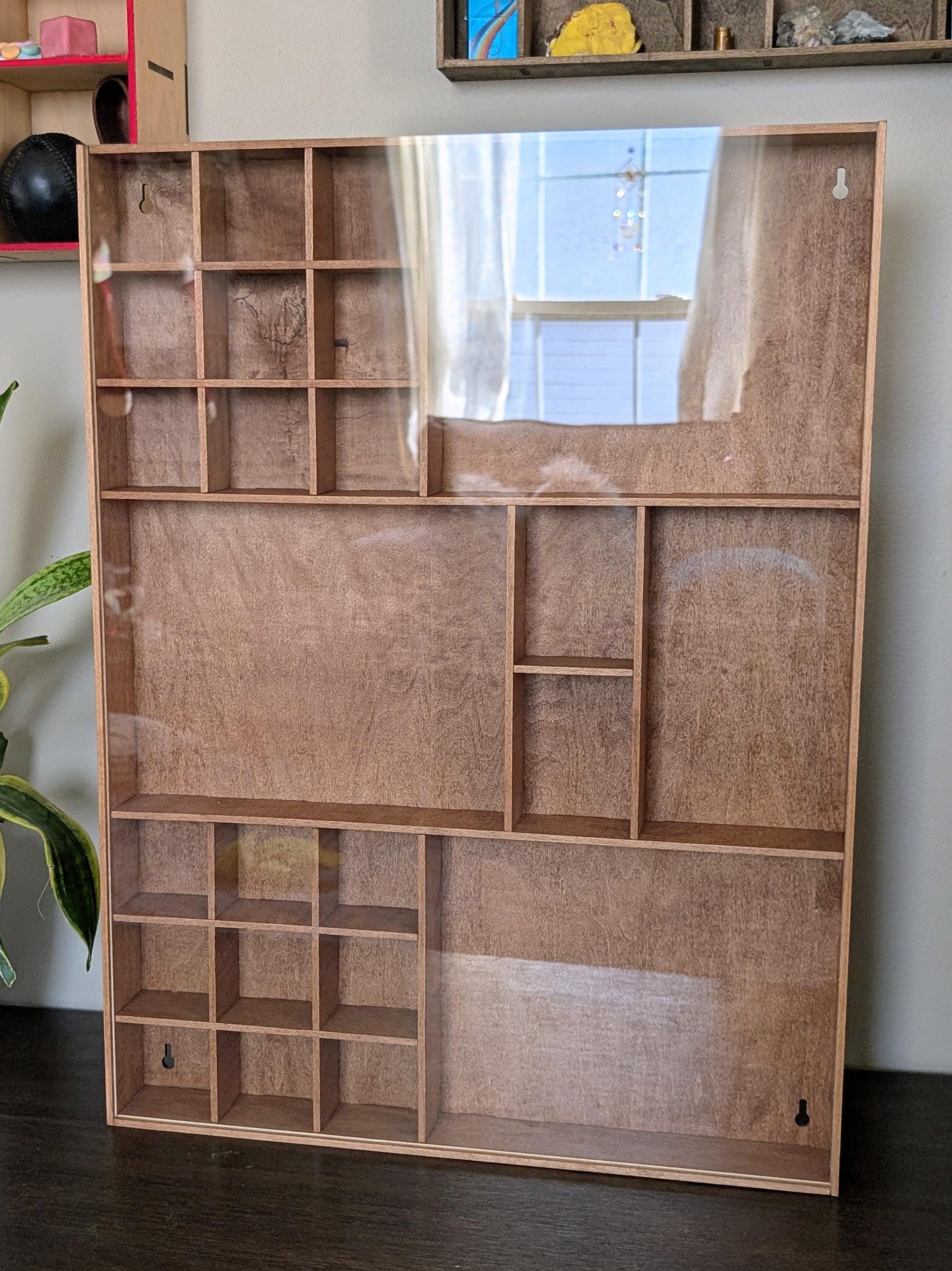 Shadow Box Wooden Display Shelf - Wall Cubby Shelf - Multiple Compartment Sizes - #57a - Trinket Shelf - Curio Cabinet