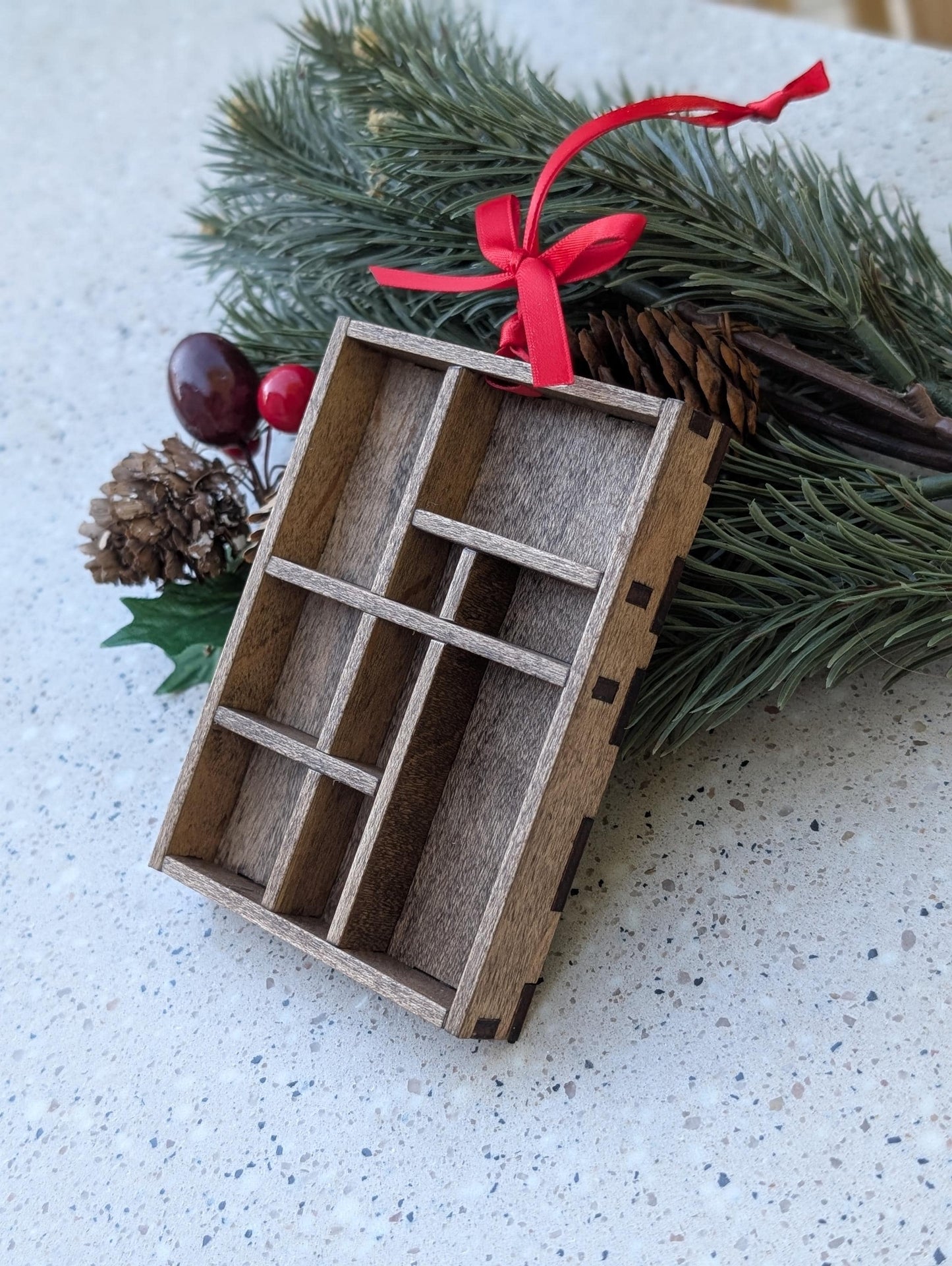 DIY Miniature Christmas Shadow Box Ornament | Wooden Printer's Tray Style | Classic Christmas Diorama