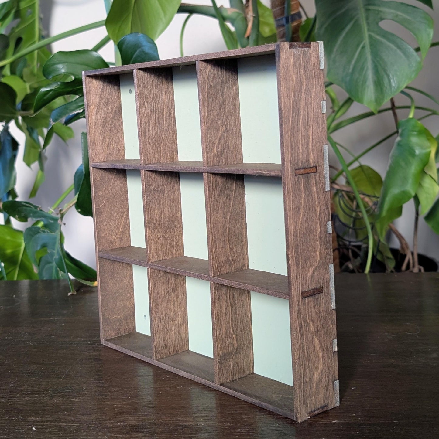 9 Compartment Two Tone Wooden Display Shelf - 3.25x3.25 - Trinket Shelf - Curio Cabinet