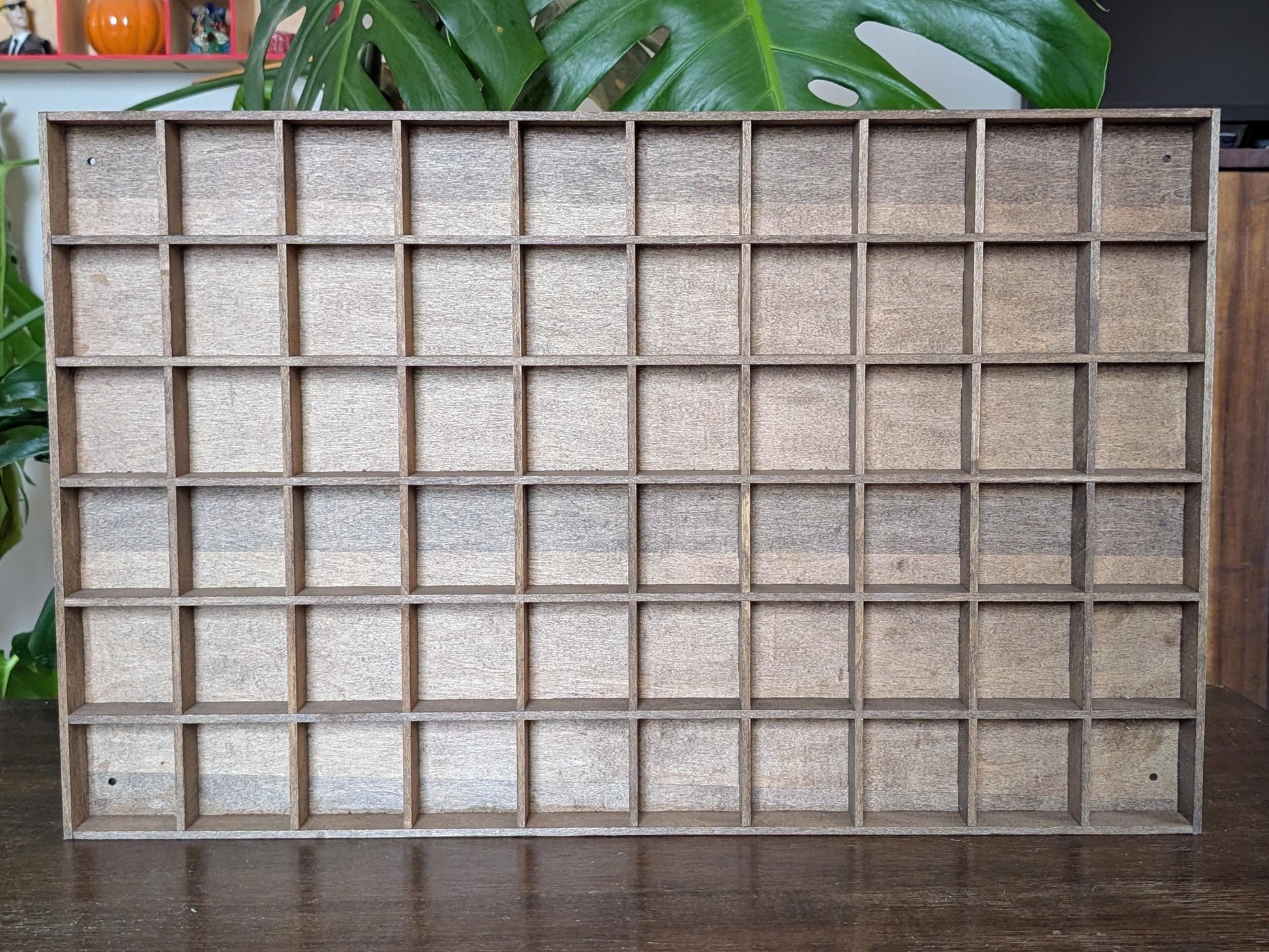 60 Compartment Wooden Display Shelf - 2.6x2.5 - Trinket Shelf - Curio Cabinet