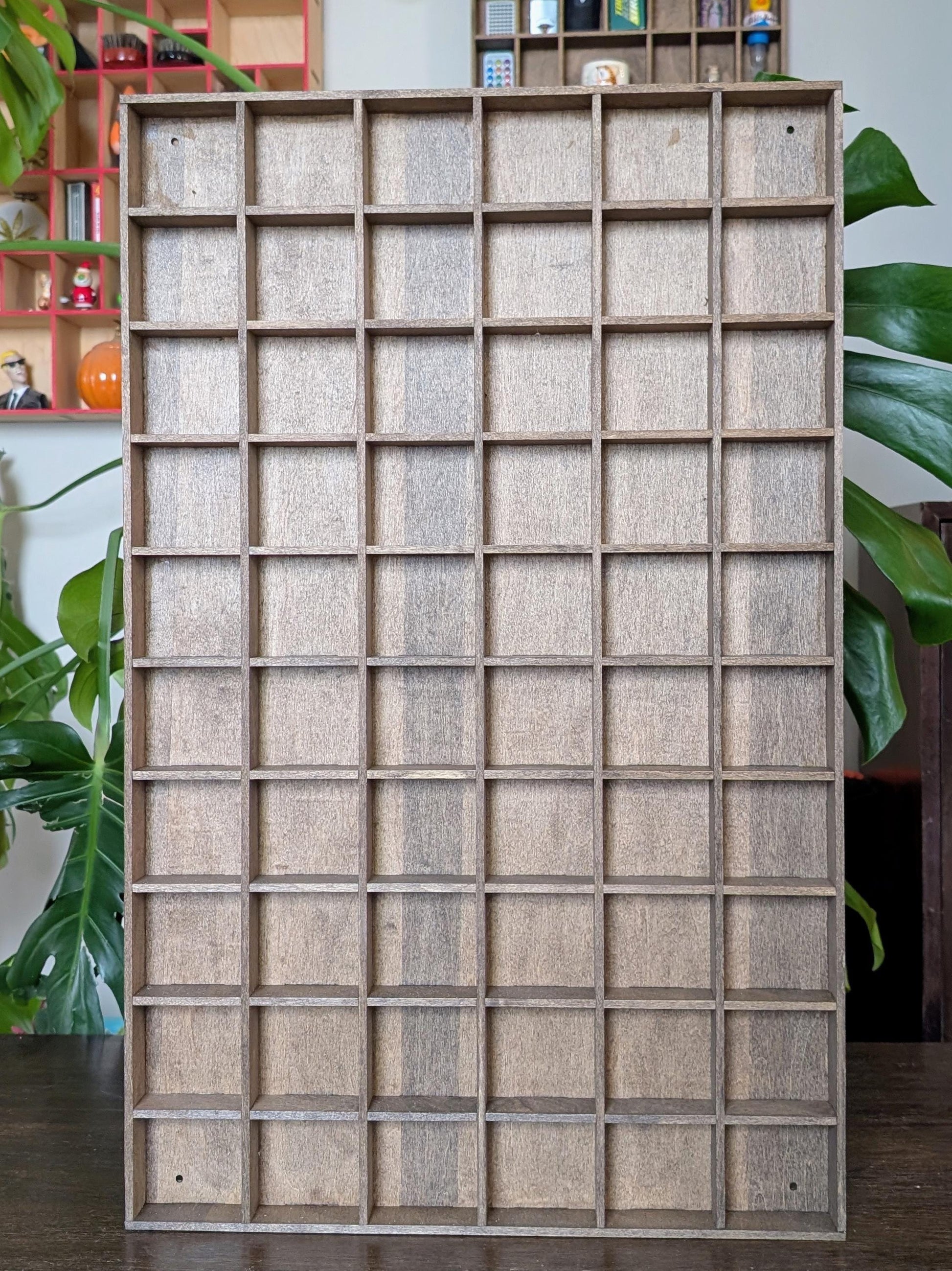 60 Compartment Wooden Display Shelf - 2.6x2.5 - Trinket Shelf - Curio Cabinet