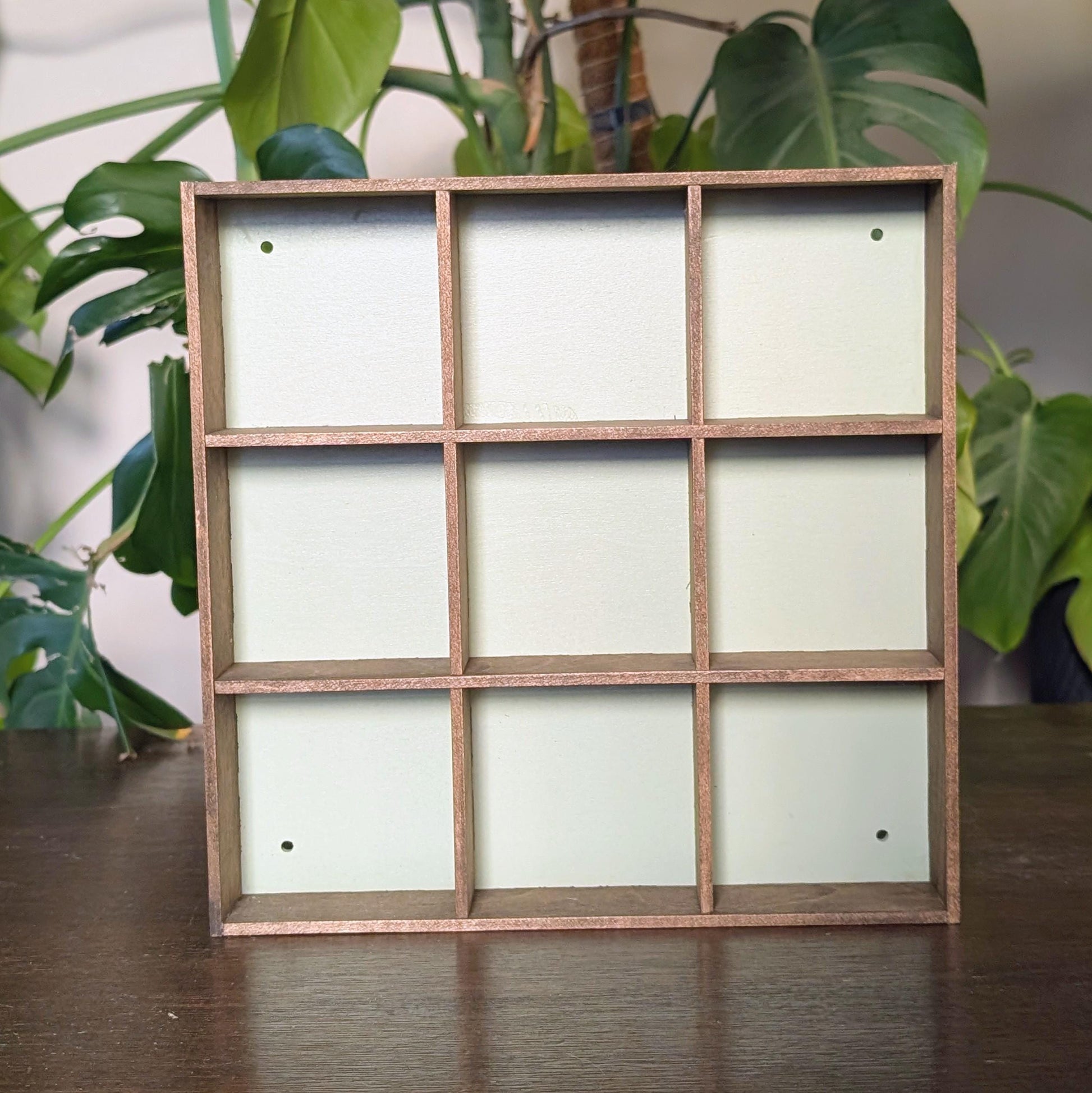9 Compartment Two Tone Wooden Display Shelf - 3.25x3.25 - Trinket Shelf - Curio Cabinet
