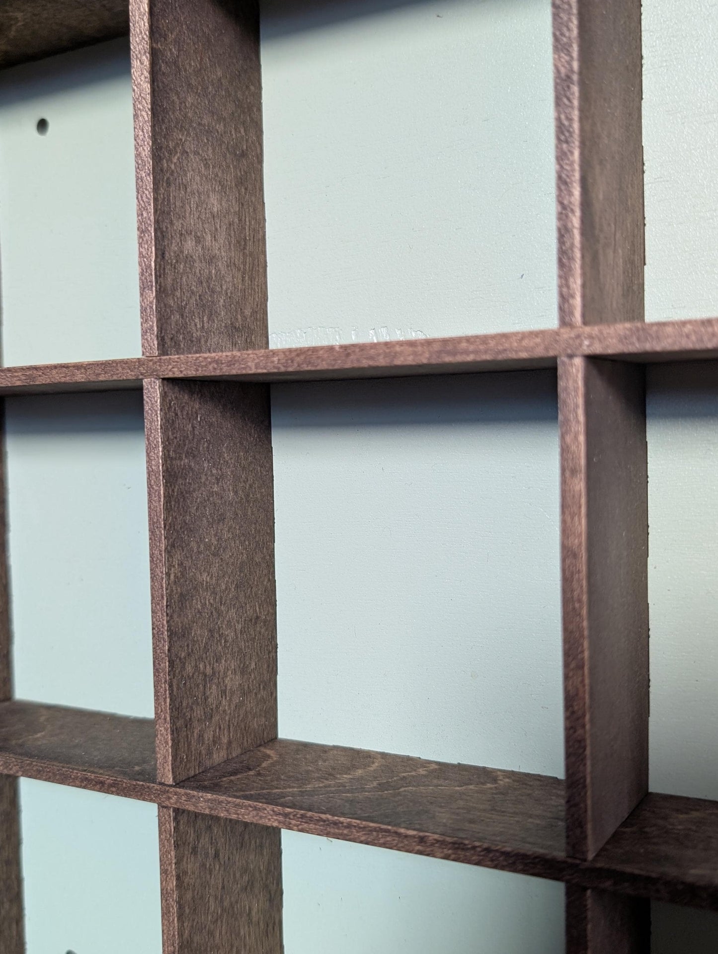 9 Compartment Two Tone Wooden Display Shelf - 3.25x3.25 - Trinket Shelf - Curio Cabinet