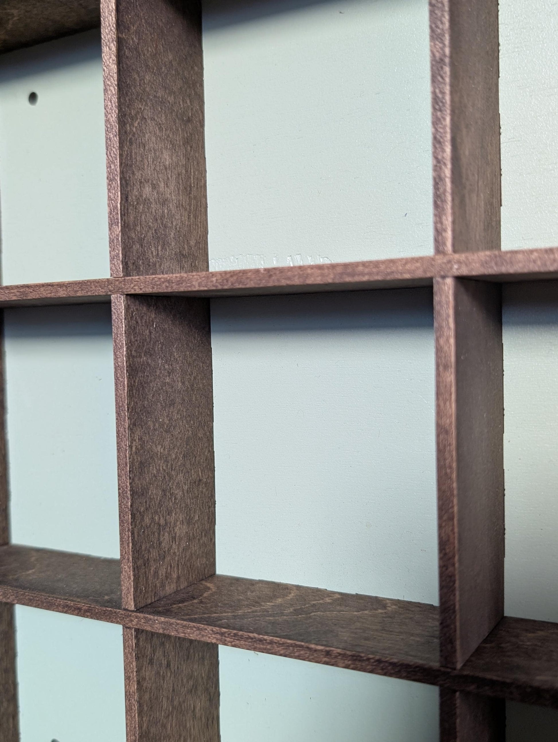9 Compartment Two Tone Wooden Display Shelf - 3.25x3.25 - Trinket Shelf - Curio Cabinet
