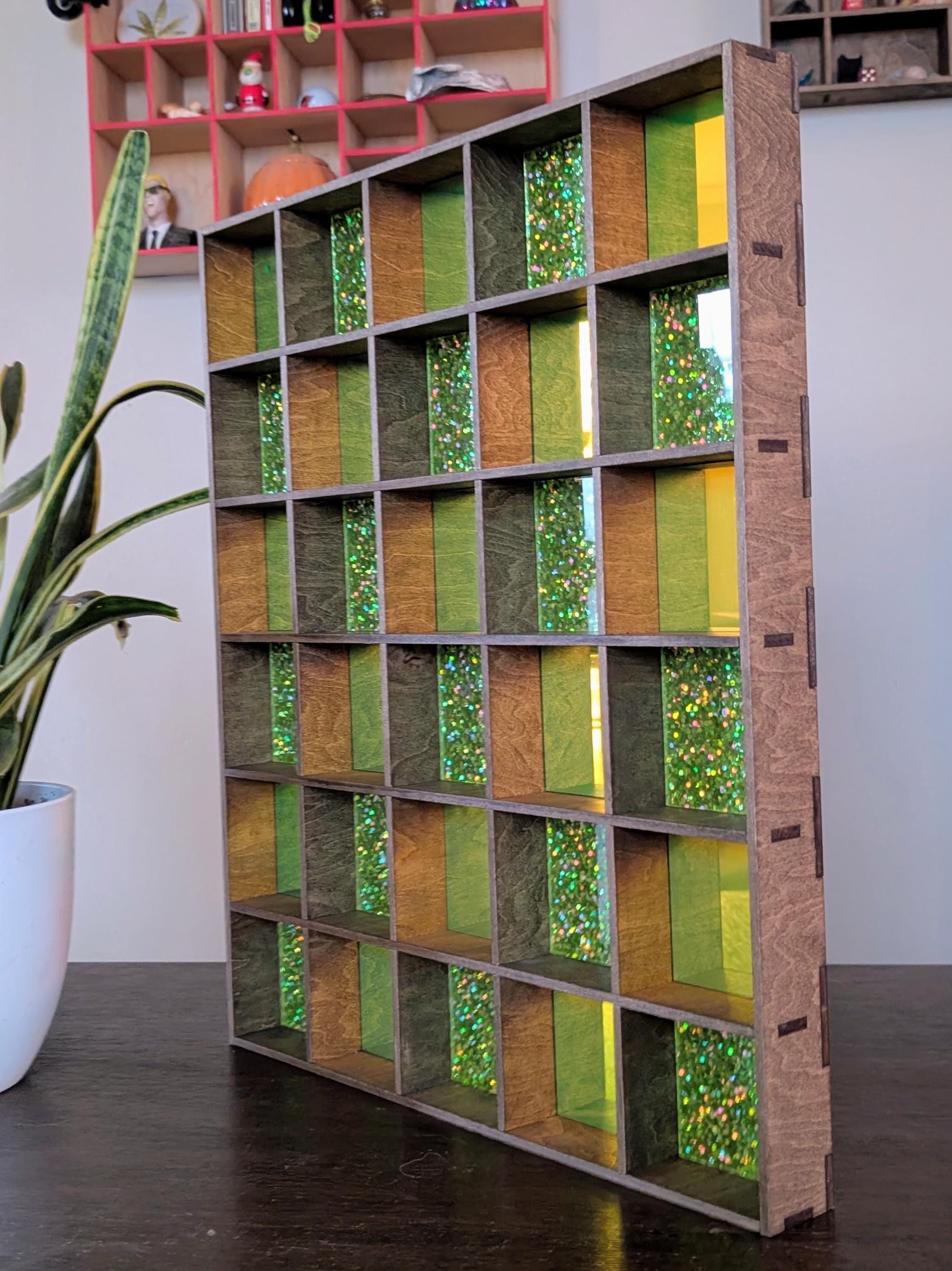 30 Compartment Wooden Display Shelf - 3x3 - Trinket Shelf - Curio Cabinet