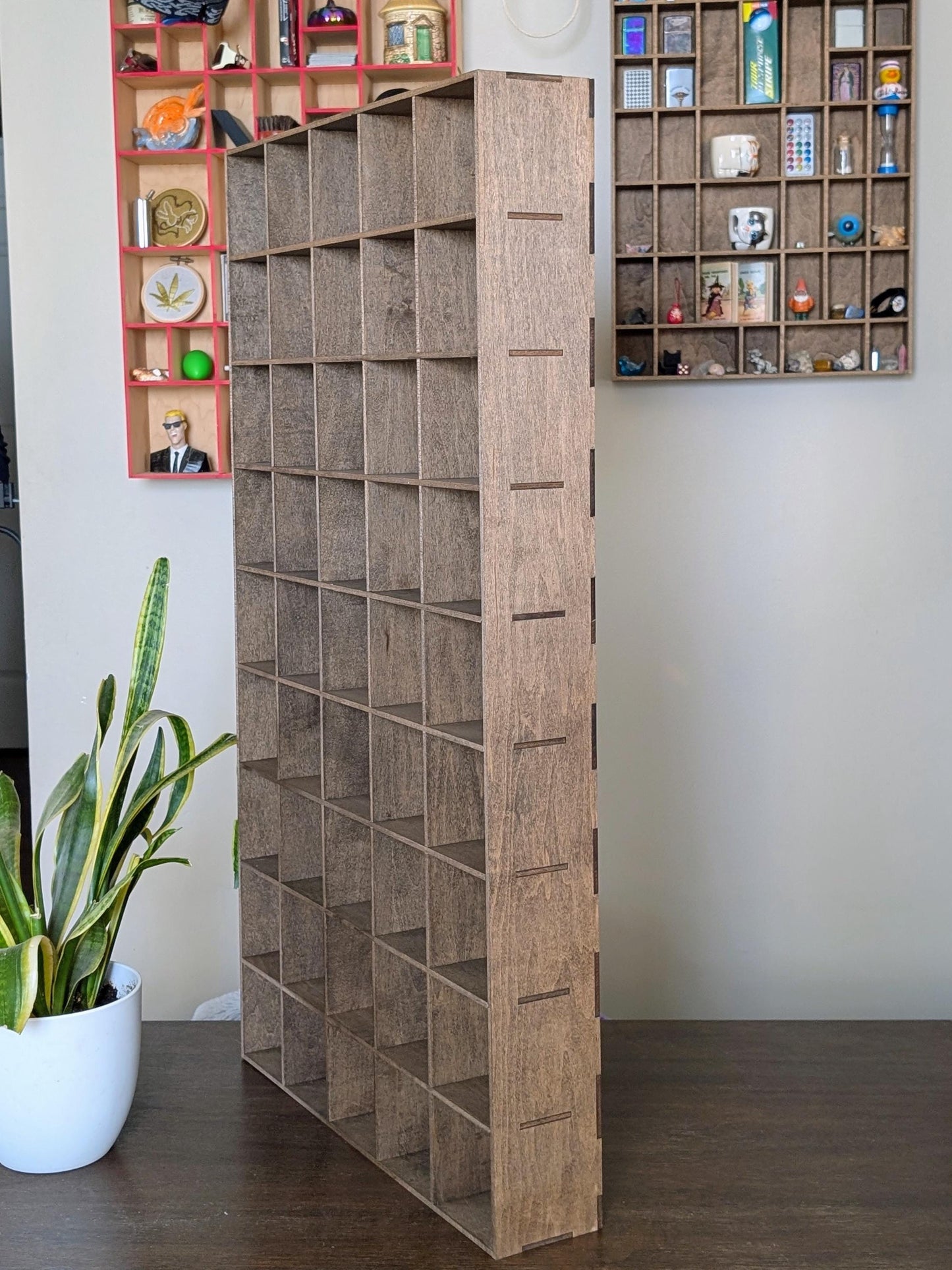 45 Compartment Wooden Display Shelf - 4x4 - Trinket Shelf - Curio Cabinet