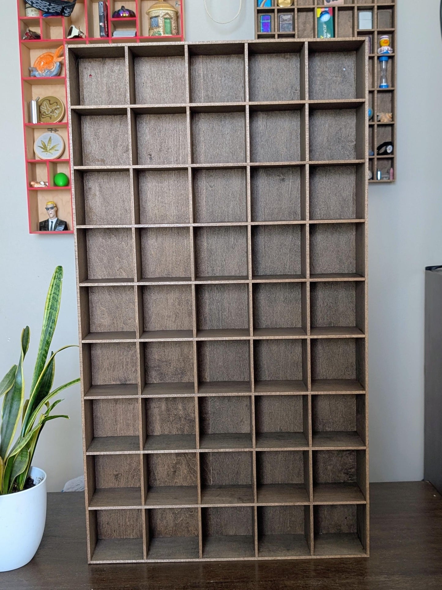 45 Compartment Wooden Display Shelf - 4x4 - Trinket Shelf - Curio Cabinet