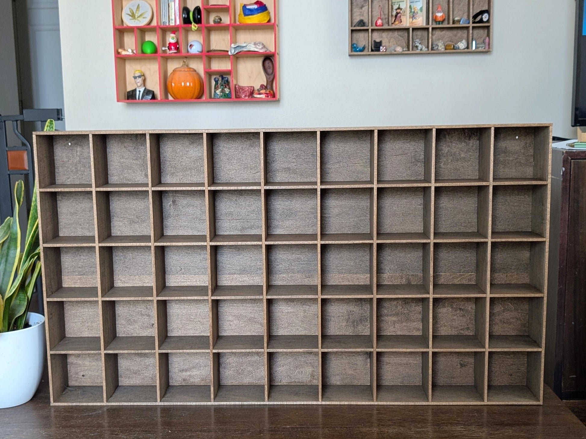 45 Compartment Wooden Display Shelf - 4x4 - Trinket Shelf - Curio Cabinet