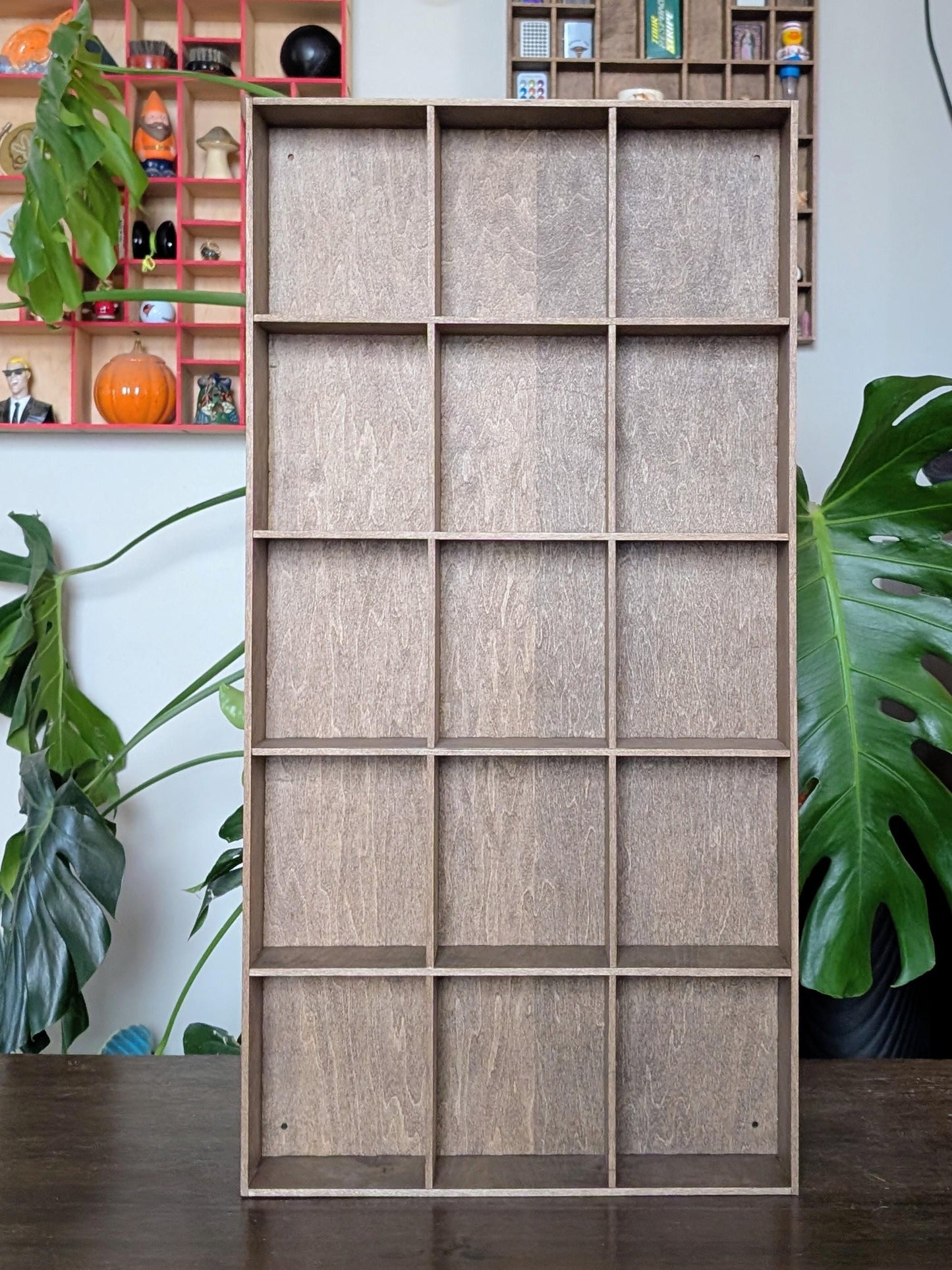 15 Compartment Wooden Display Shelf - 6x5 - Trinket Shelf - Curio Cabinet