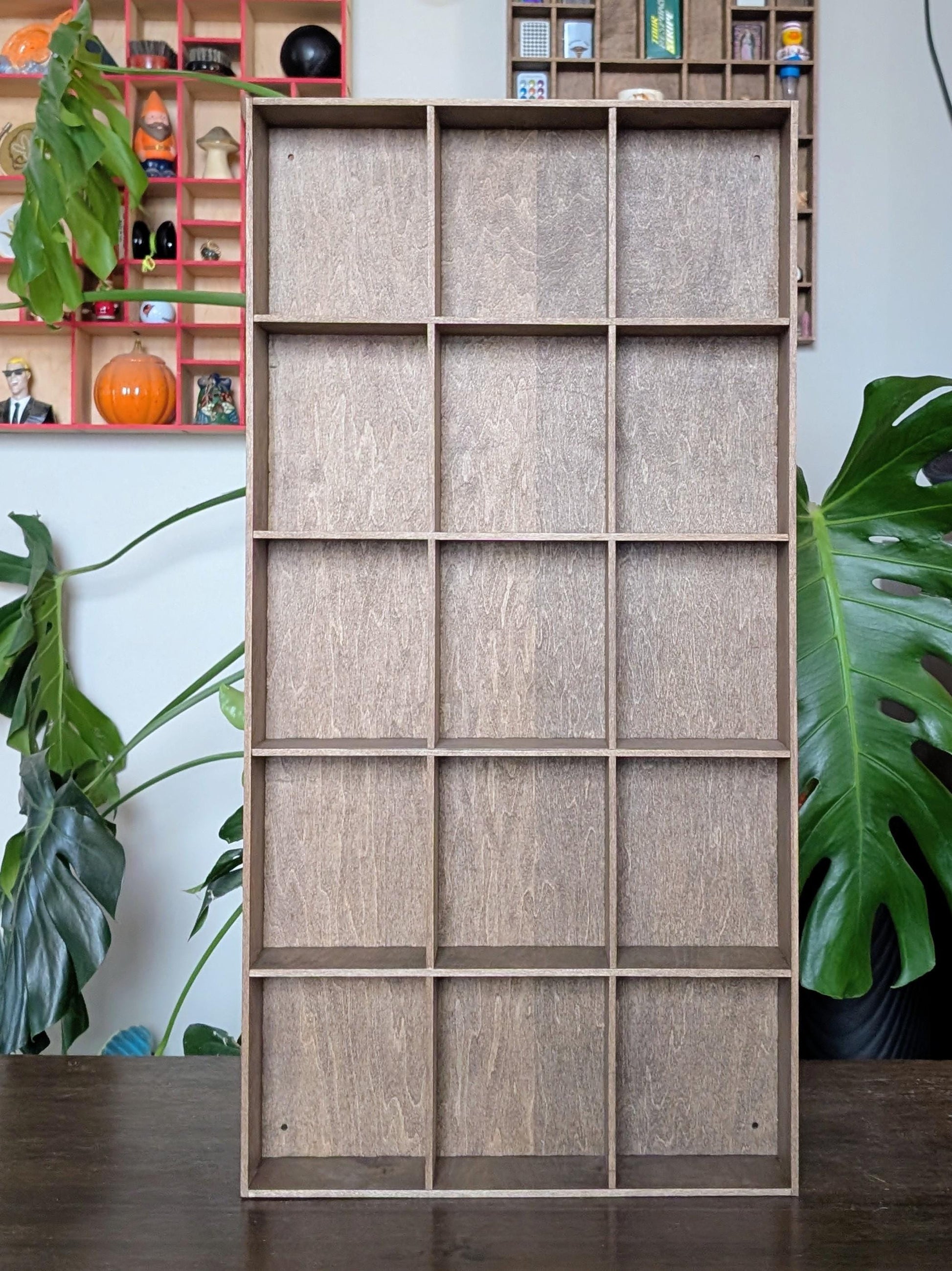 15 Compartment Wooden Display Shelf - 6x5 - Trinket Shelf - Curio Cabinet