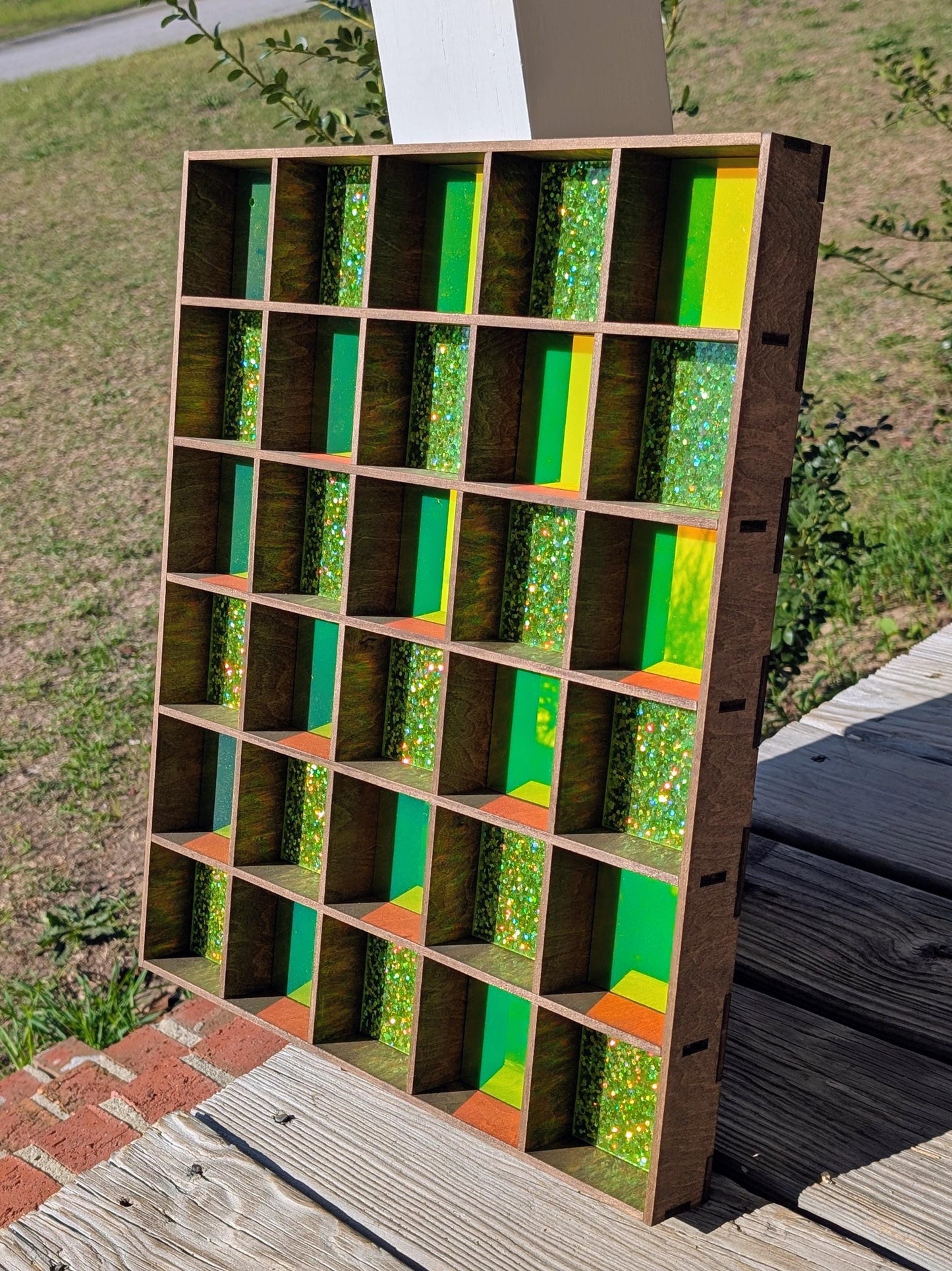 30 Compartment Wooden Display Shelf - 3x3 - Trinket Shelf - Curio Cabinet