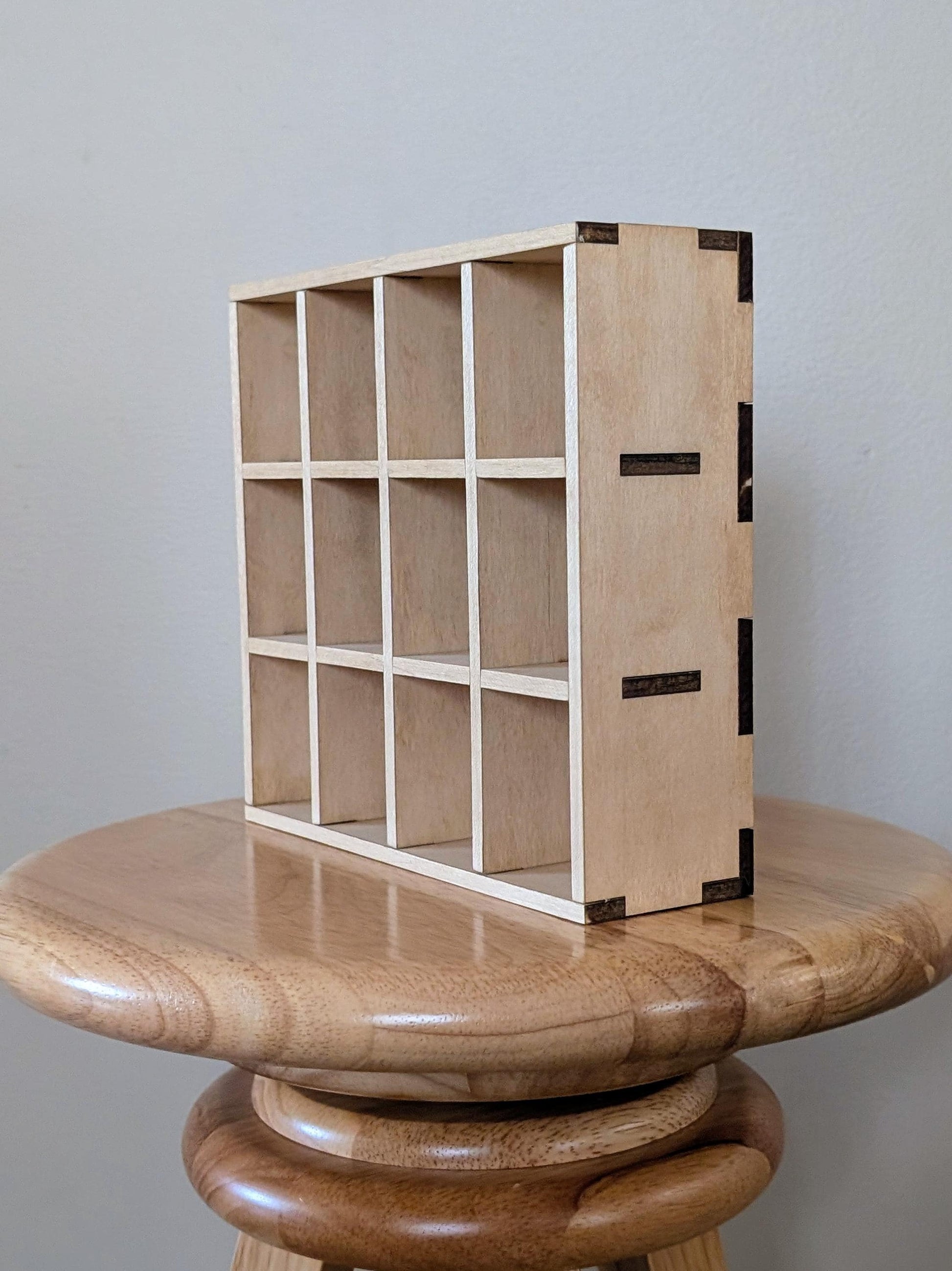 12 Compartment Wooden Display Shelf - 4cmx5cm - Trinket Shelf - Curio Cabinet