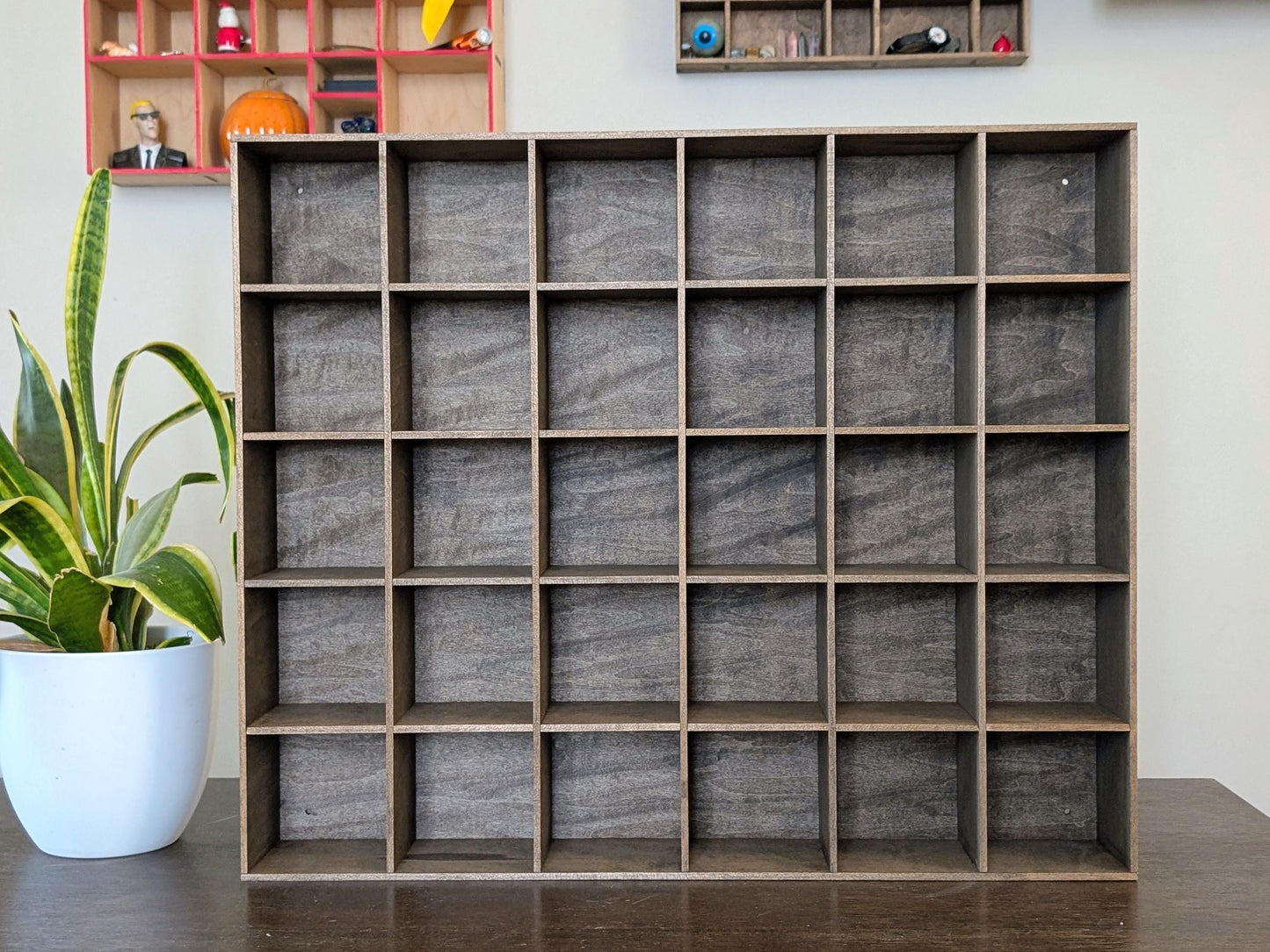 30 Compartment Wooden Display Shelf - 4x4 - Trinket Shelf - Curio Cabinet