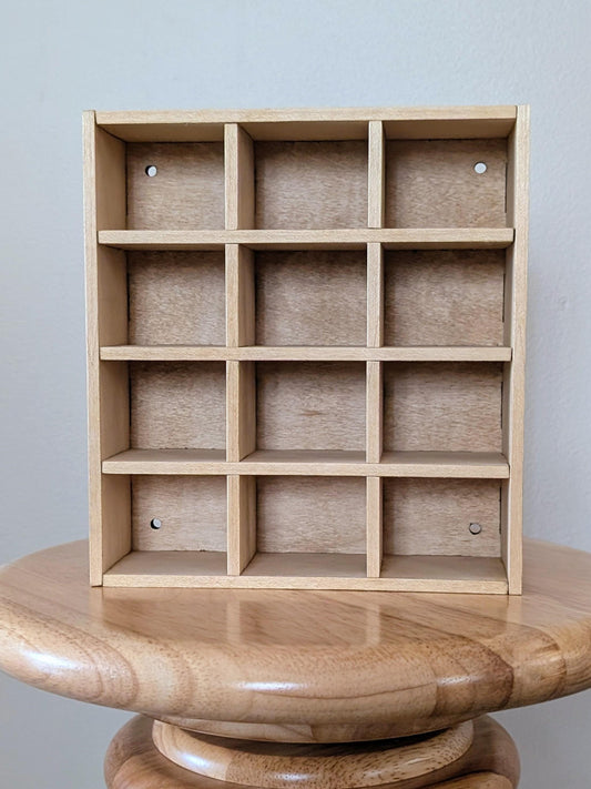 12 Compartment Wooden Display Shelf - 4cmx5cm - Trinket Shelf - Curio Cabinet
