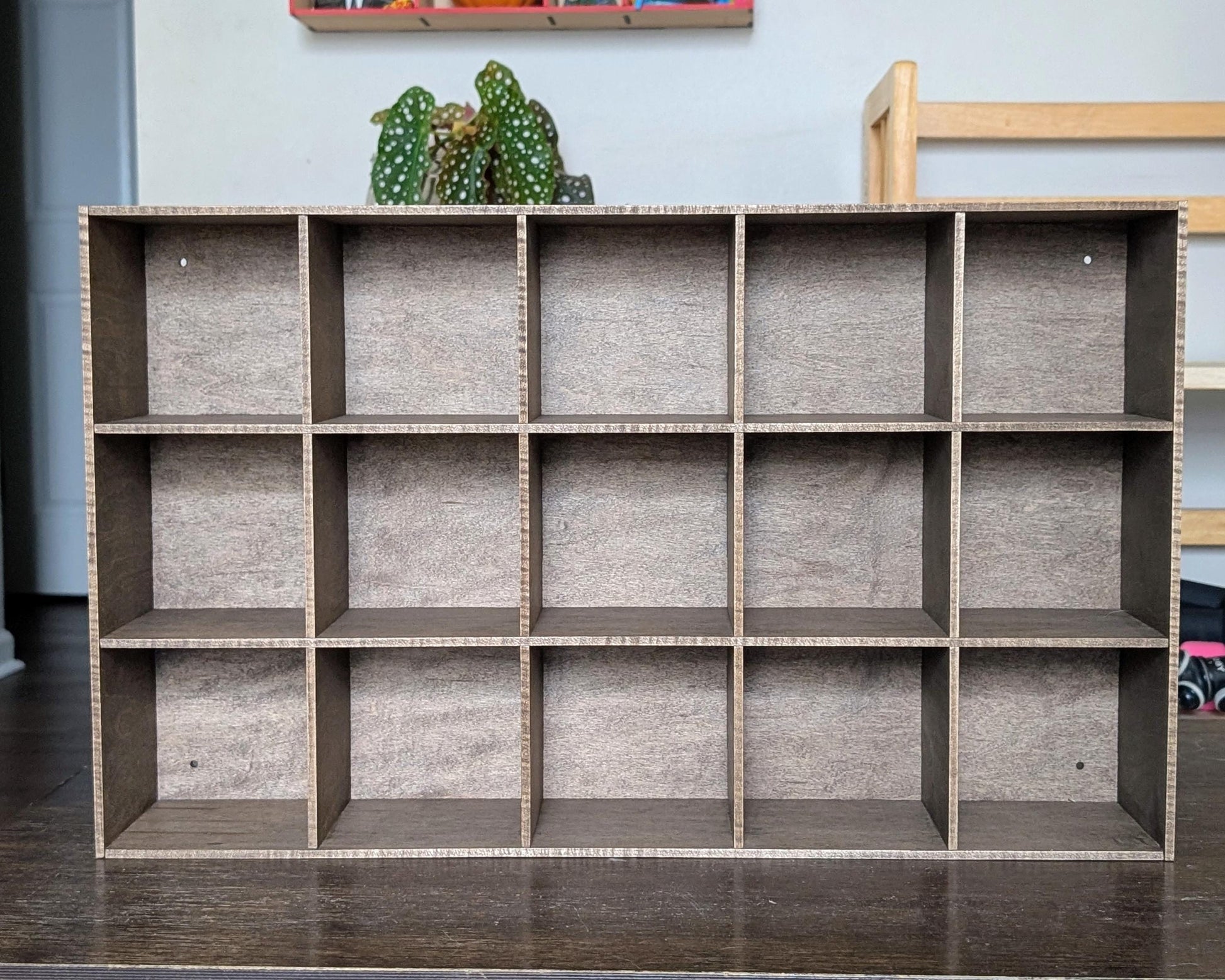 15 Compartment Wooden Display Shelf - Coffee Mug Shelf - 4.5x4.5 - Trinket Shelf - Curio Cabinet