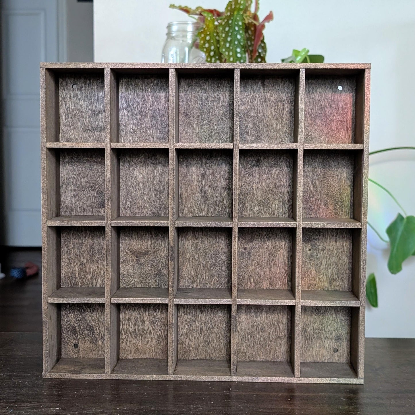 20 Compartment Wooden Display Shelf - 2.8x2.25 - Trinket Shelf - Curio Cabinet